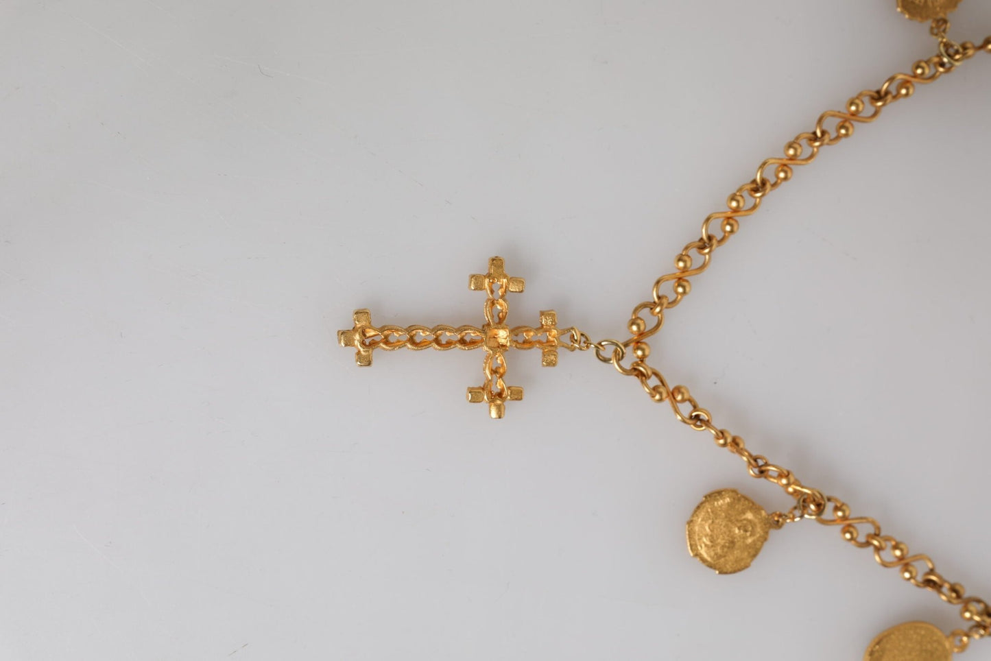 Dolce & Gabbana Gold Tone Brass Chain Religious Cross Pendant Necklace - Sandy Store ByNet