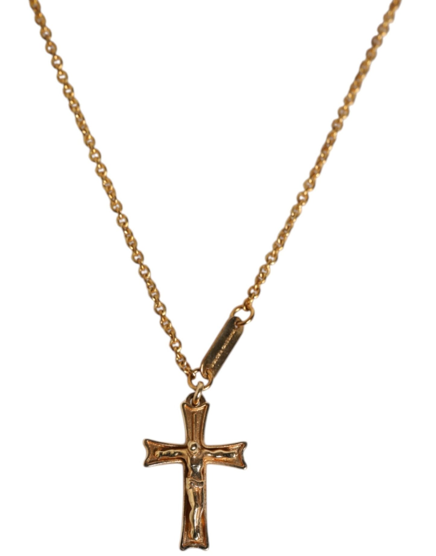 Dolce & Gabbana Gold Tone Brass Chain Religious Cross Pendant Necklace - Sandy Store ByNet