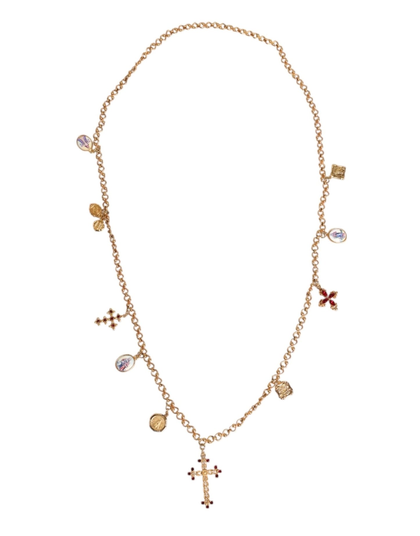 Dolce & Gabbana Gold Tone Brass Chain Religious Cross Pendant Necklace - Sandy Store ByNet