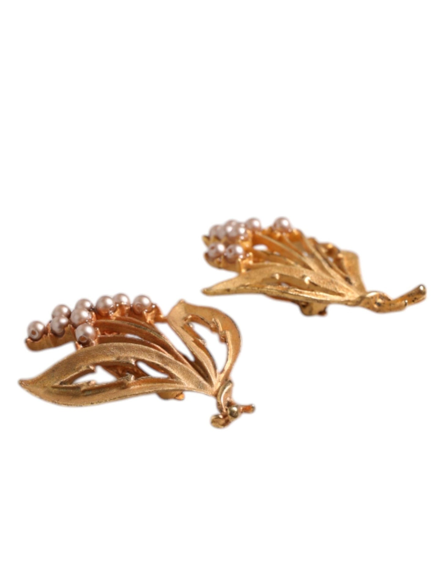 Dolce & Gabbana Gold Tone Brass Lily Of The Valley Pearl Clip On Earrings - Sandy Store ByNet