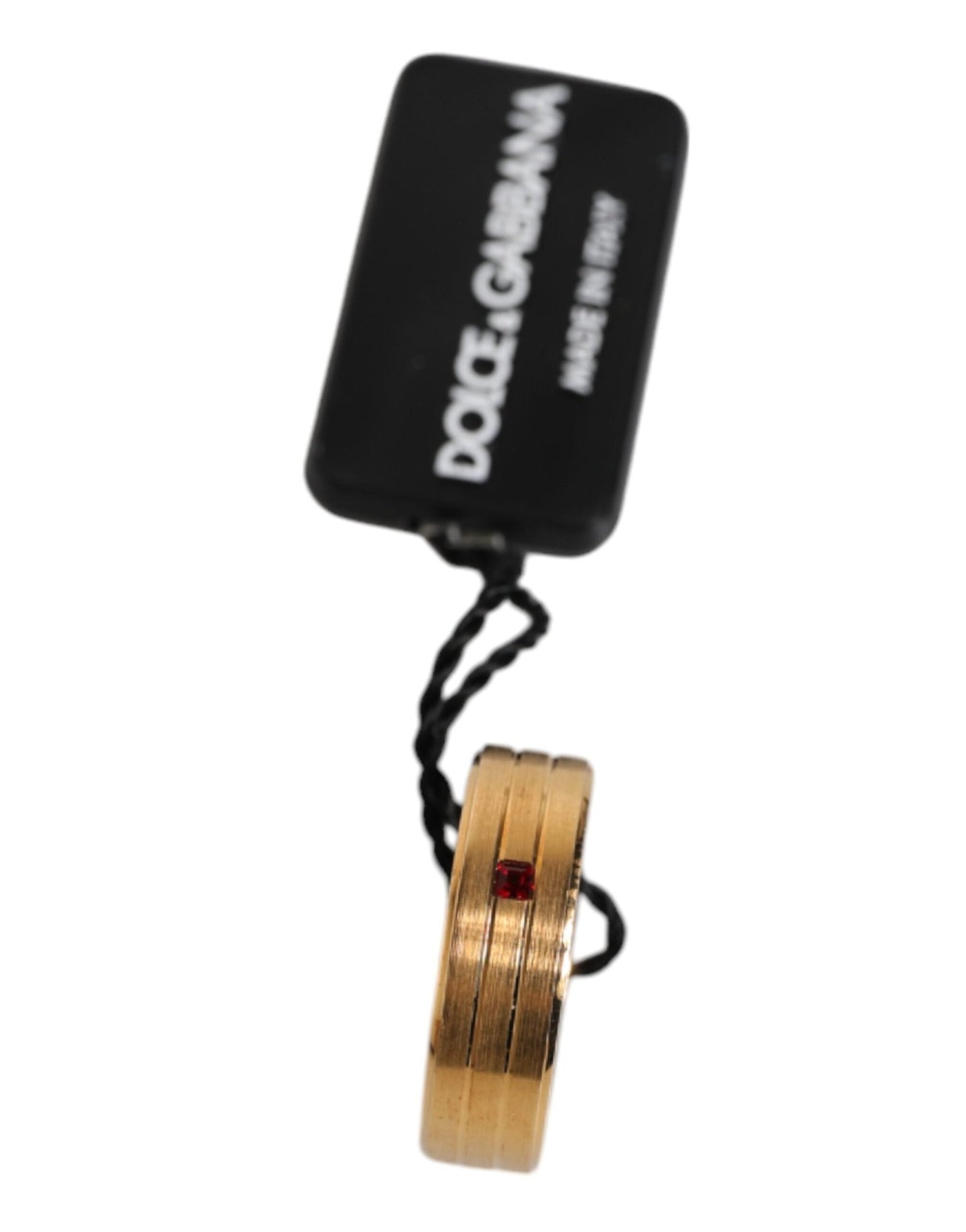 Dolce & Gabbana Gold Tone Brass Red Crystal DG Logo Ring - Sandy Store ByNet