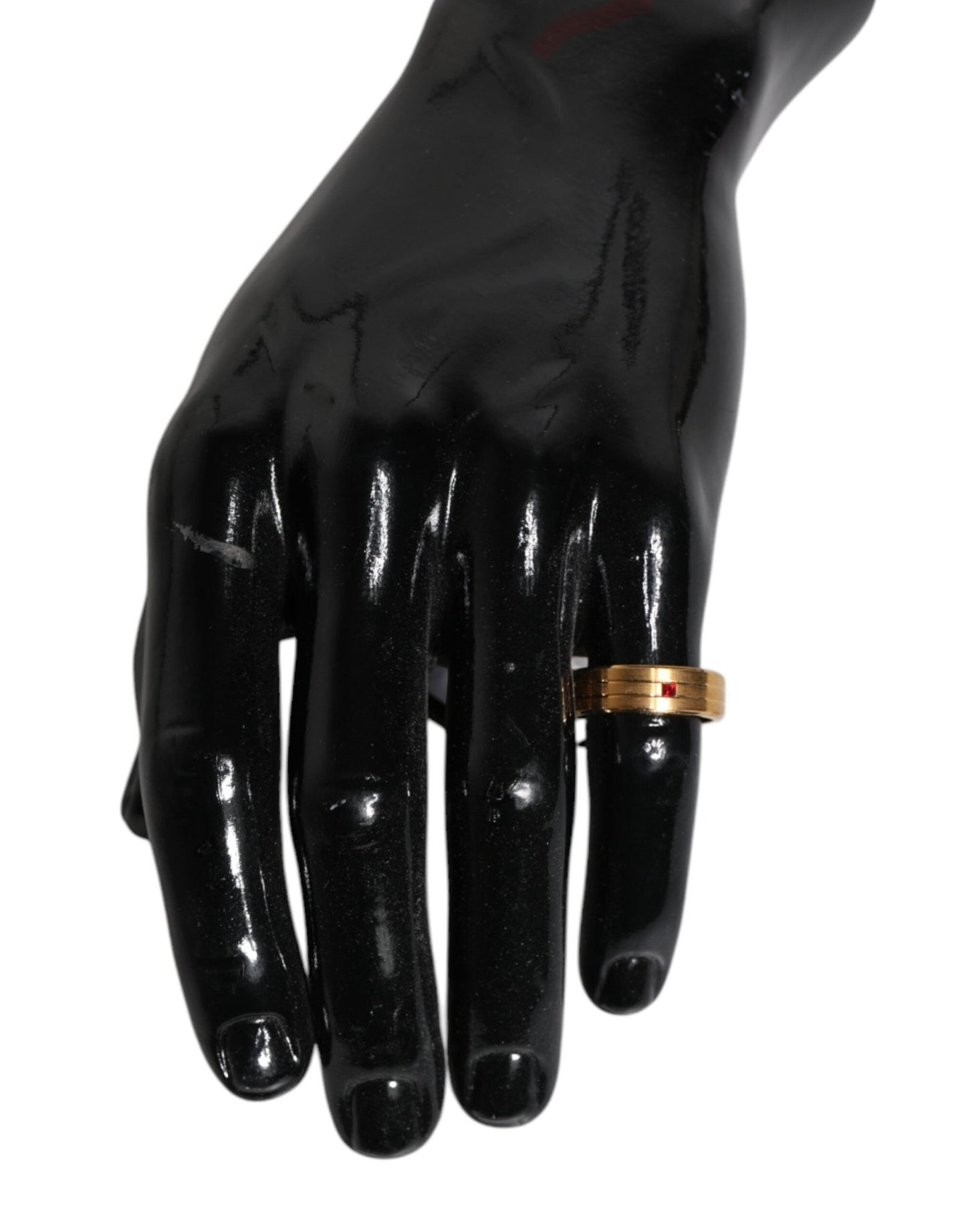 Dolce & Gabbana Gold Tone Brass Red Crystal DG Logo Ring - Sandy Store ByNet