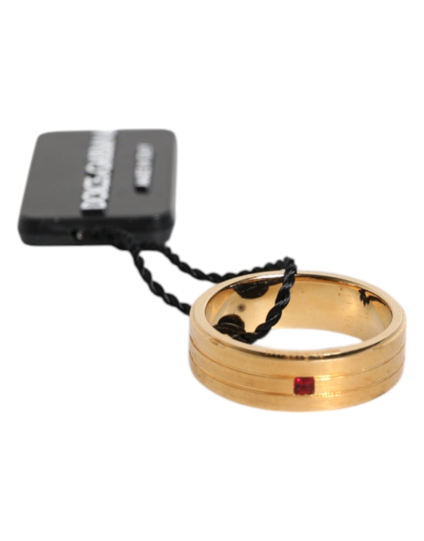 Dolce & Gabbana Gold Tone Brass Red Crystal DG Logo Ring - Sandy Store ByNet