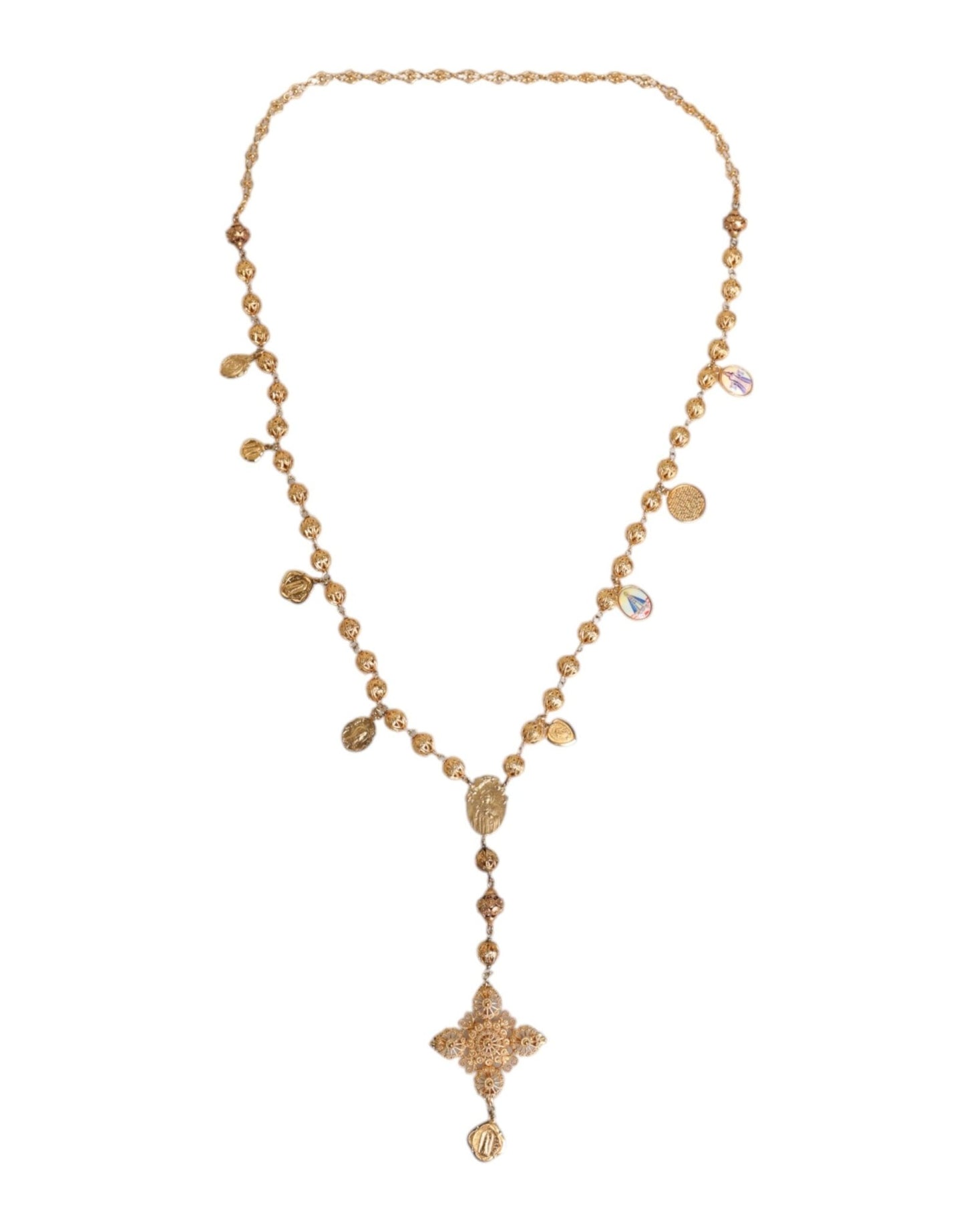 Dolce & Gabbana Gold Tone Chain Brass Beaded Statement Sicily Necklace - Sandy Store ByNet
