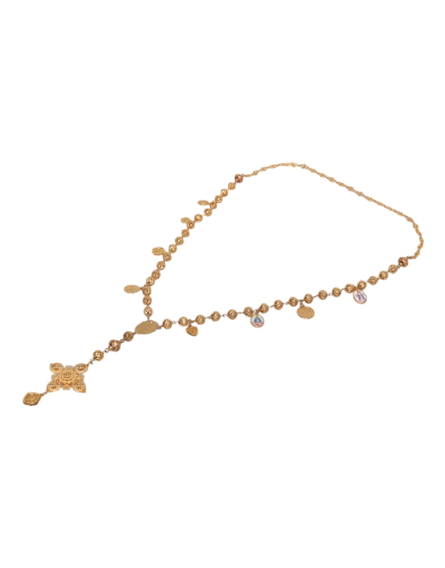 Dolce & Gabbana Gold Tone Chain Brass Beaded Statement Sicily Necklace - Sandy Store ByNet