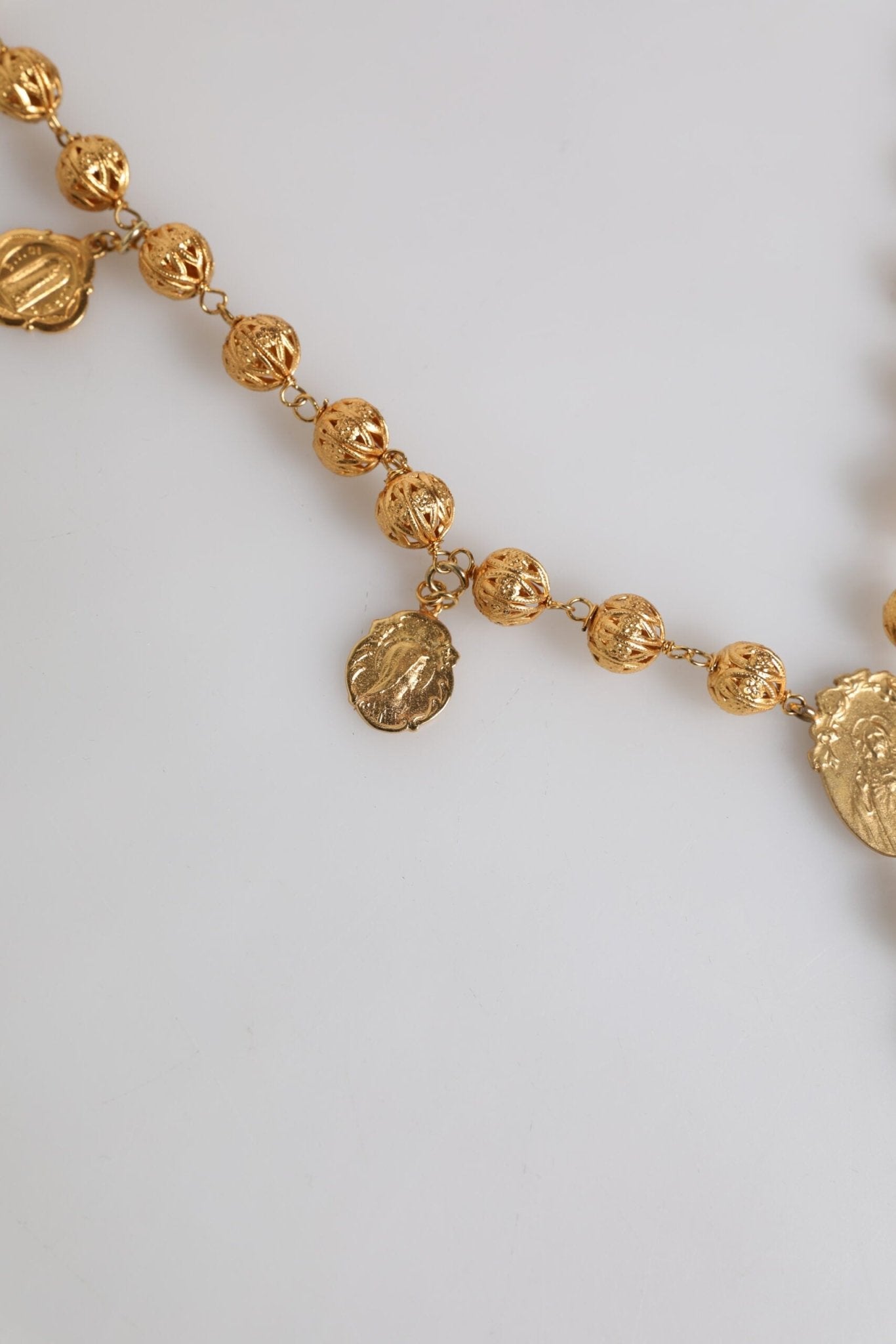 Dolce & Gabbana Gold Tone Chain Brass Beaded Statement Sicily Necklace - Sandy Store ByNet
