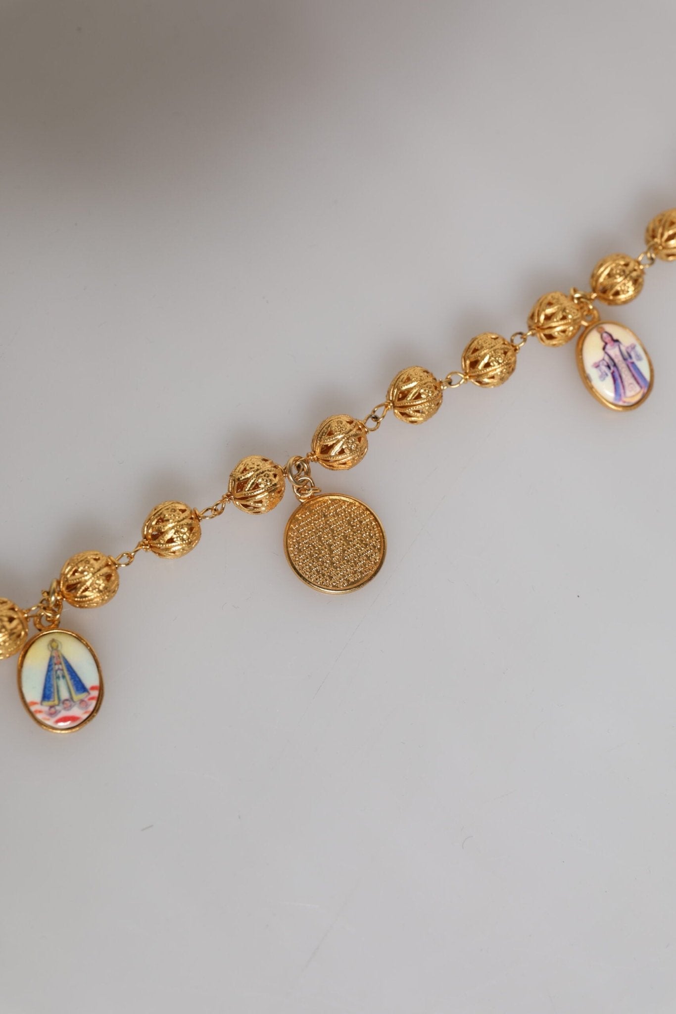 Dolce & Gabbana Gold Tone Chain Brass Beaded Statement Sicily Necklace - Sandy Store ByNet