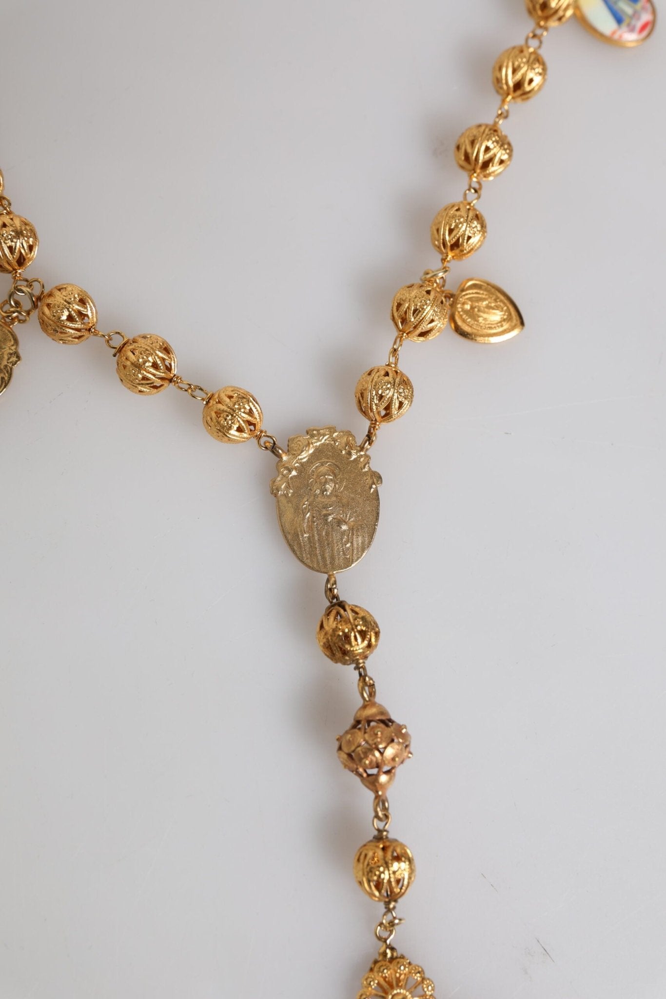 Dolce & Gabbana Gold Tone Chain Brass Beaded Statement Sicily Necklace - Sandy Store ByNet