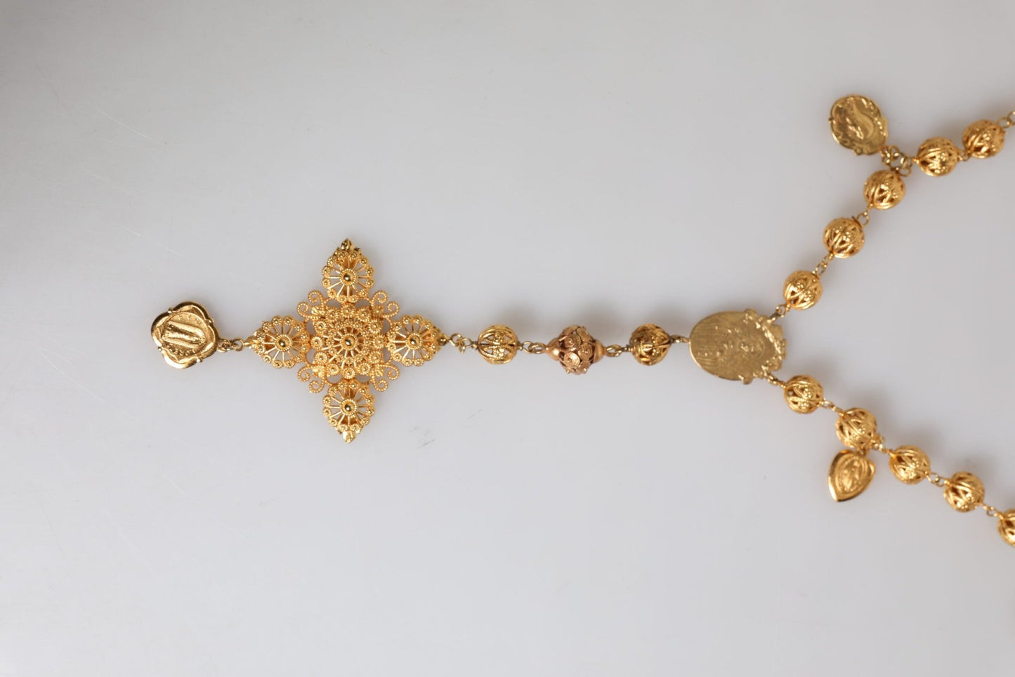 Dolce & Gabbana Gold Tone Chain Brass Beaded Statement Sicily Necklace - Sandy Store ByNet