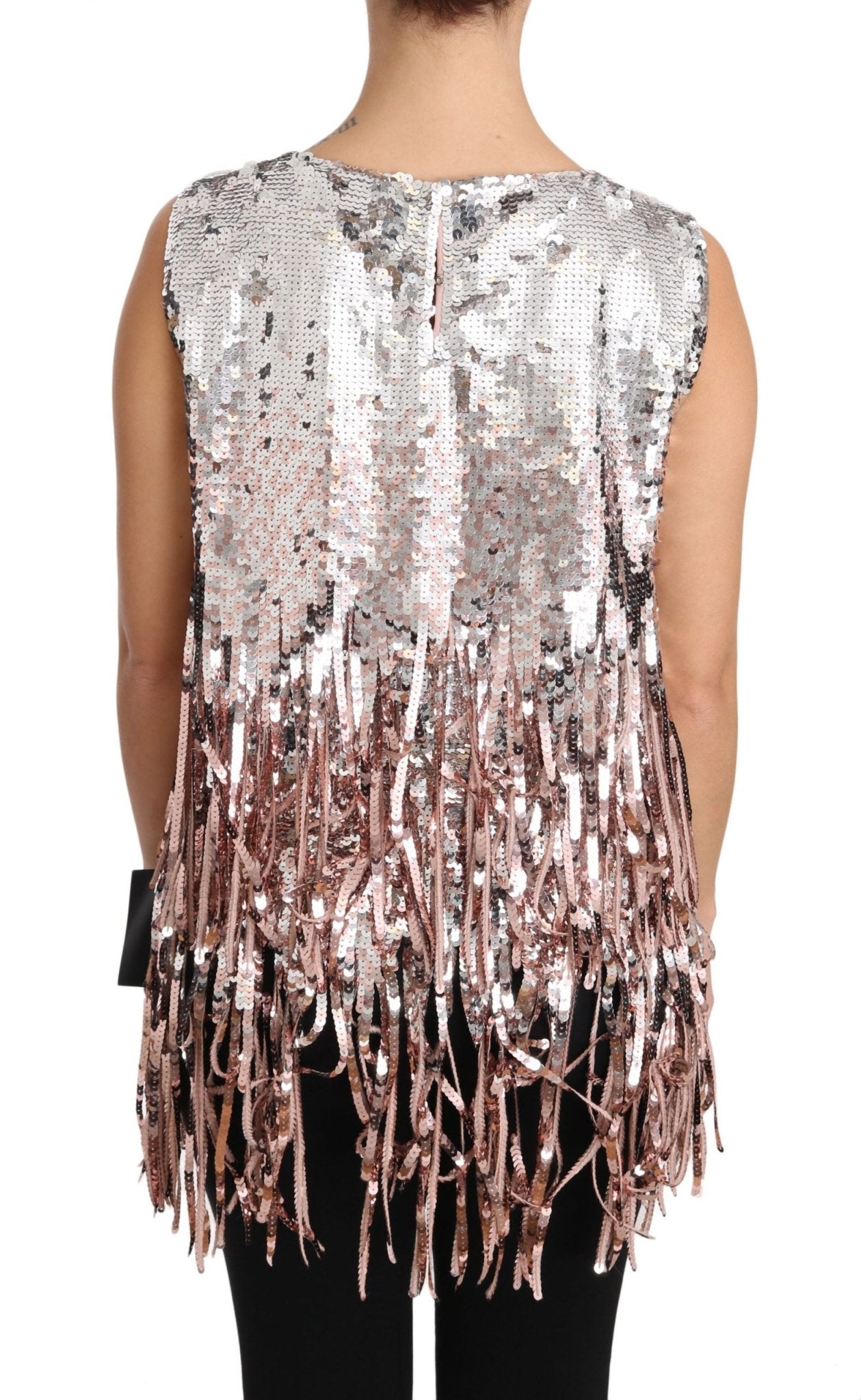 Dolce & Gabbana Golden Pink Sequined Fringe Elegance Top - Sandy Store ByNet
