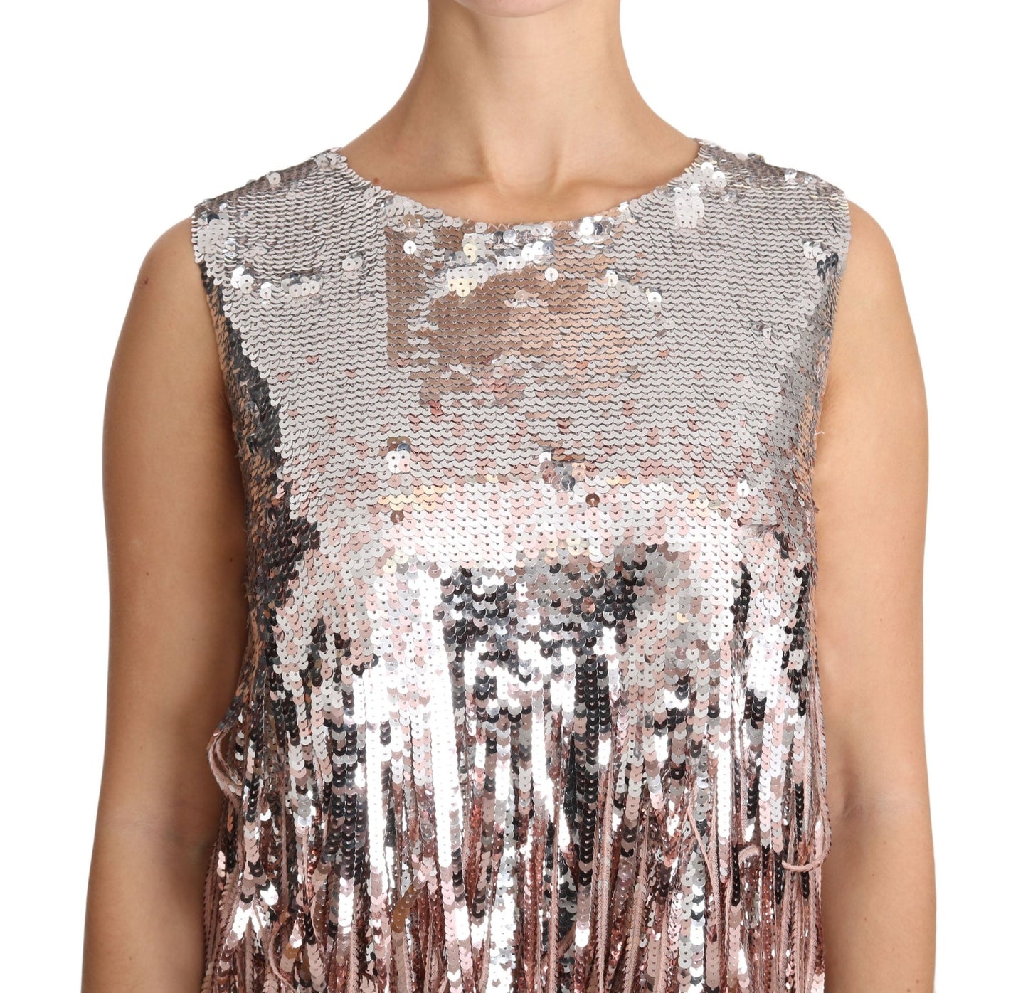 Dolce & Gabbana Golden Pink Sequined Fringe Elegance Top - Sandy Store ByNet