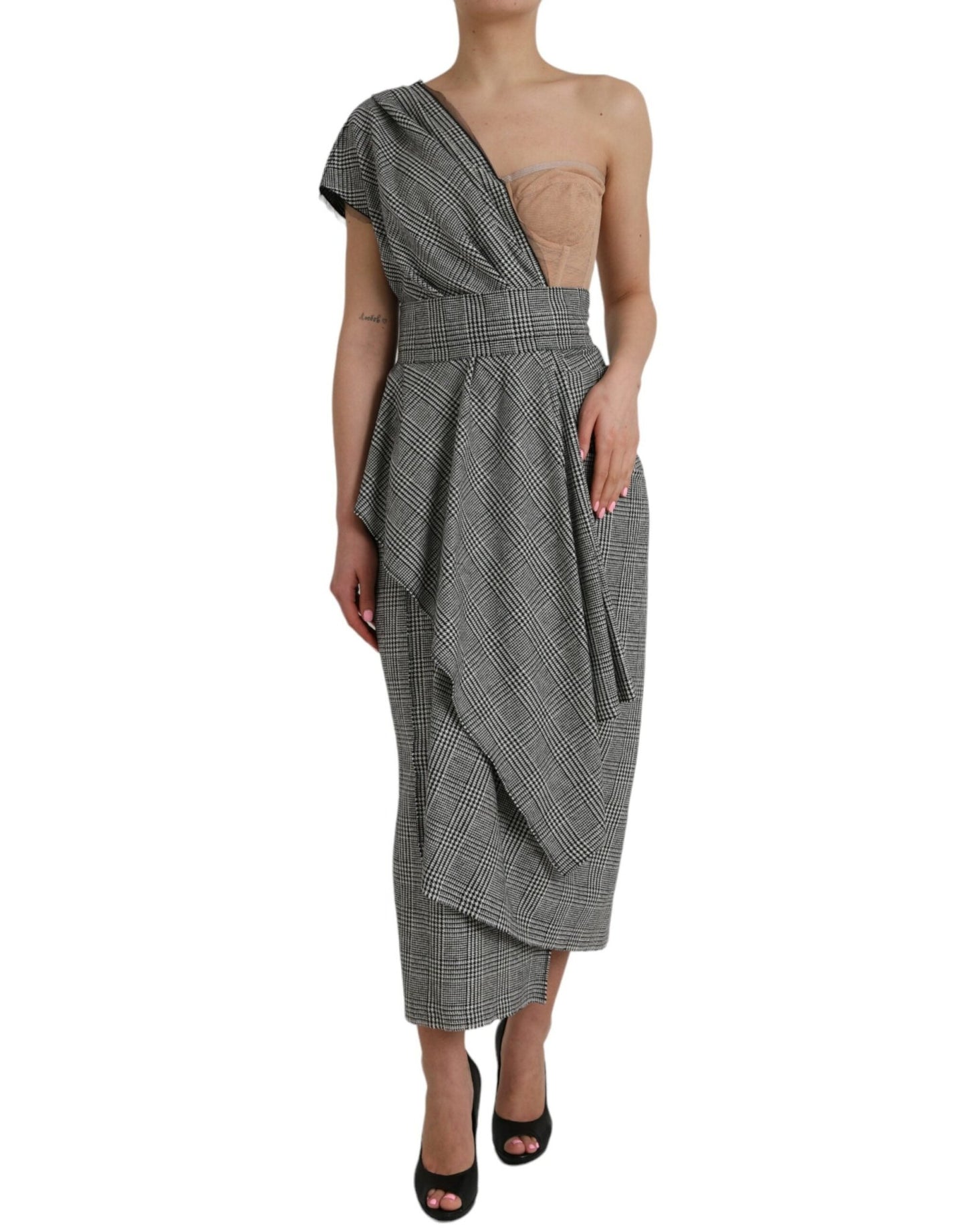 Dolce & Gabbana Gray Beige Layered One Shoulder Maxi Dress – IT48|XXL par Dolce & Gabbana | Disponible sur Sandy Store ByNet