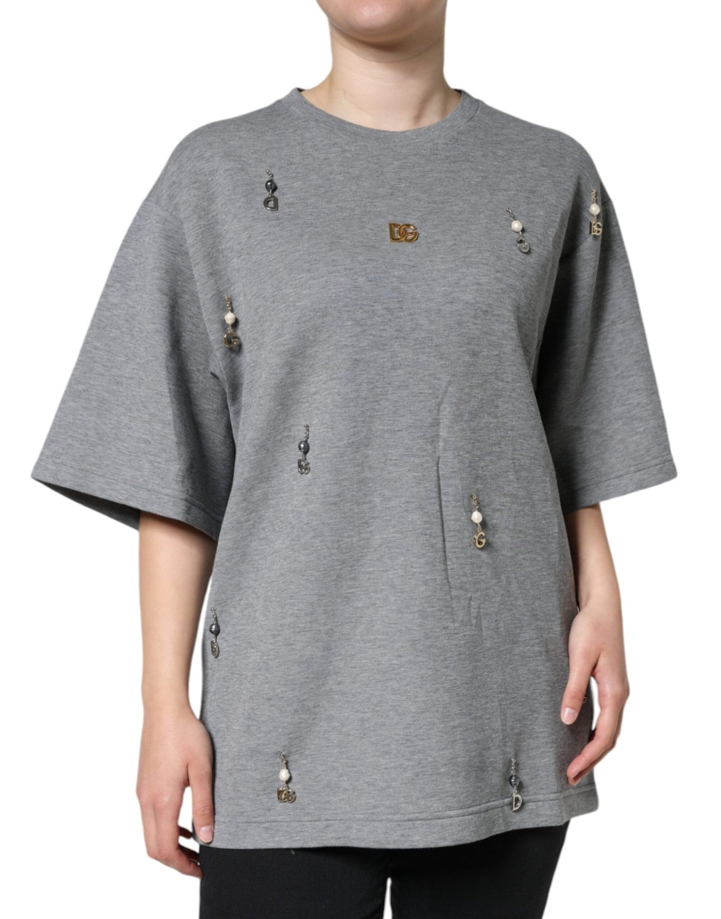 Dolce & Gabbana Gray Cotton Blend Embellished Tee T-shirt – IT38 | XS par Dolce & Gabbana | Disponible sur Sandy Store ByNet