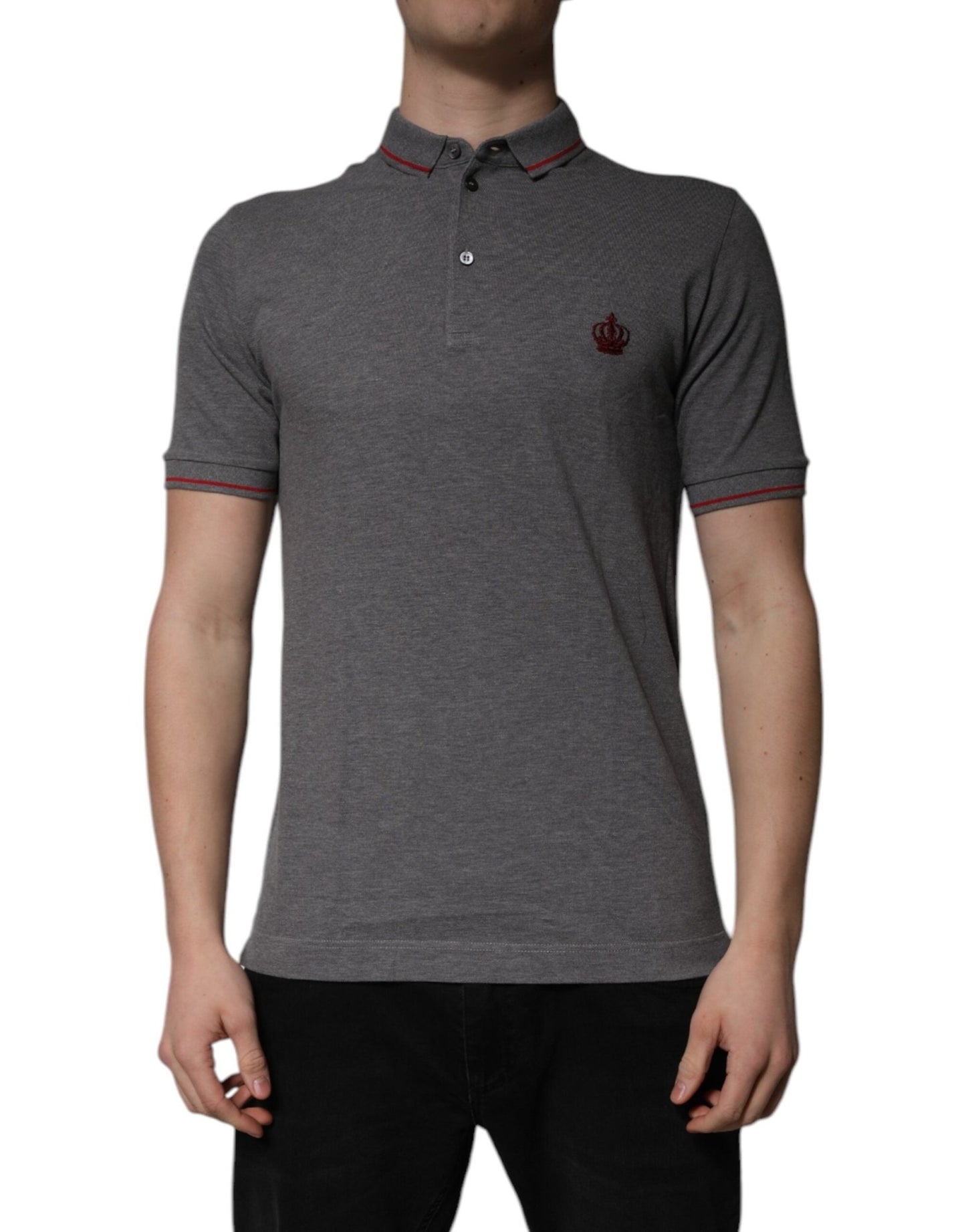 Dolce & Gabbana Gray Cotton Crown Collared Polo T-shirt – IT44 | XS par Dolce & Gabbana | Disponible sur Sandy Store ByNet