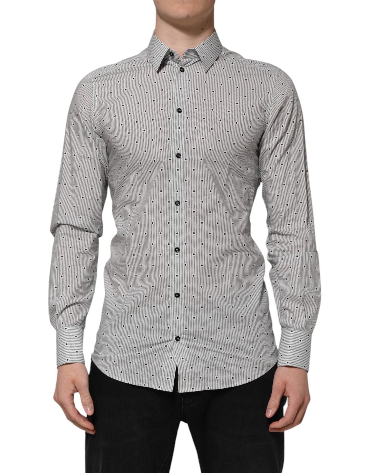 Dolce & Gabbana Gray Dotted Semi Fitted GOLD Men Formal Shirt – IT39 | S par Dolce & Gabbana | Disponible sur Sandy Store ByNet