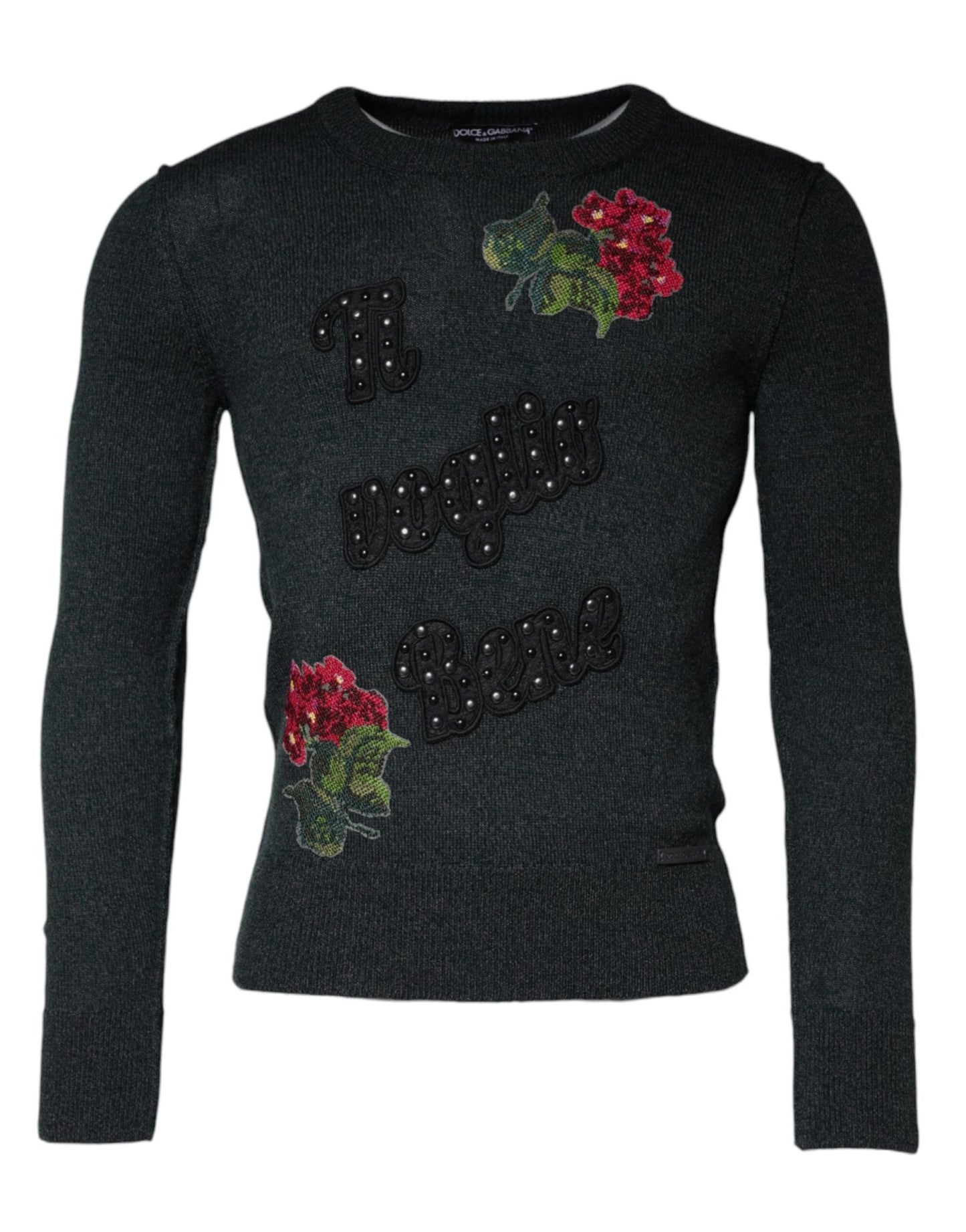 Dolce & Gabbana Gray Embellished Crew Neck Pullover Sweater – IT44 | XS par Dolce & Gabbana | Disponible sur Sandy Store ByNet