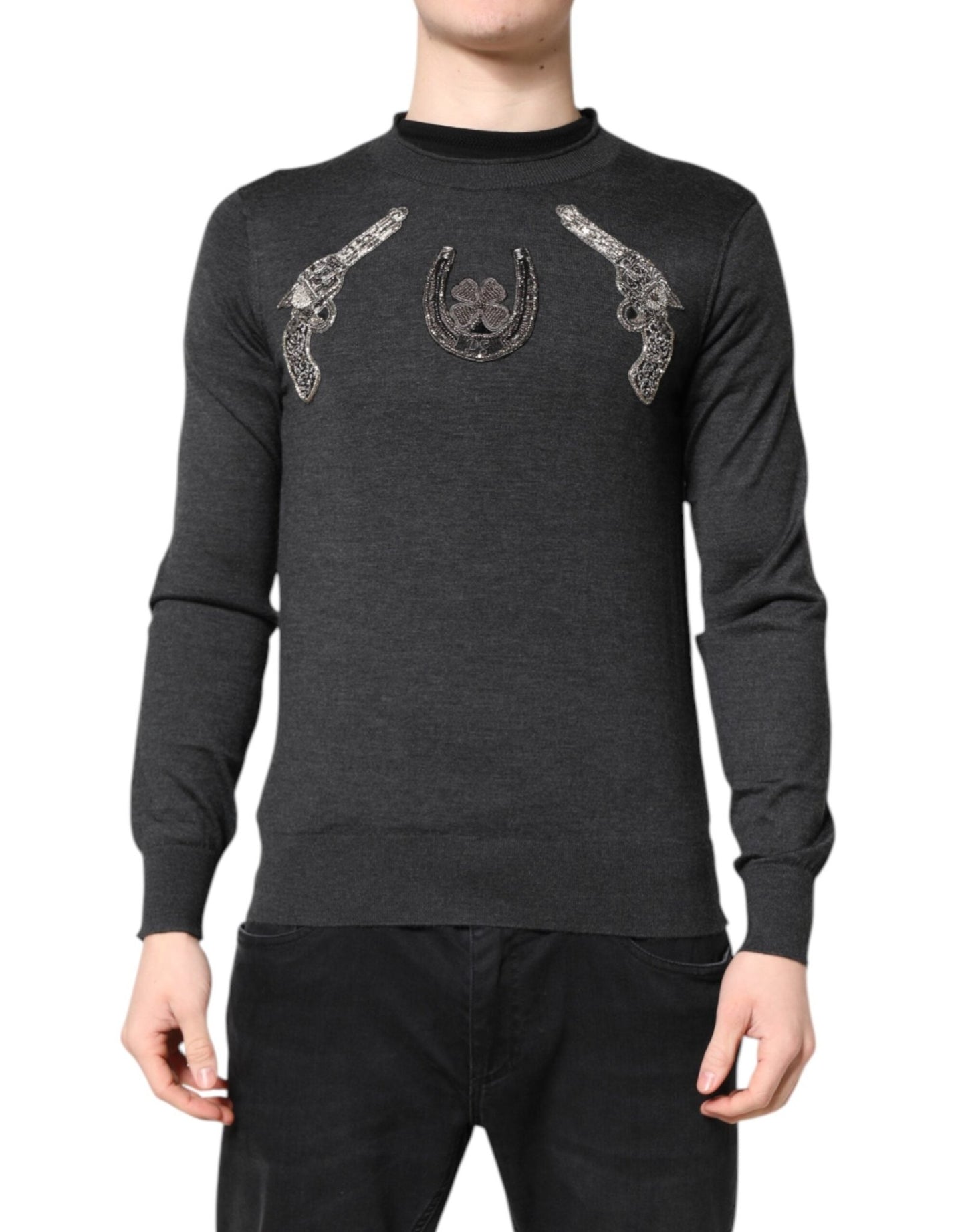 Dolce & Gabbana Gray Embroidery Knit Men Pullover Sweater – IT44 | XS par Dolce & Gabbana | Disponible sur Sandy Store ByNet