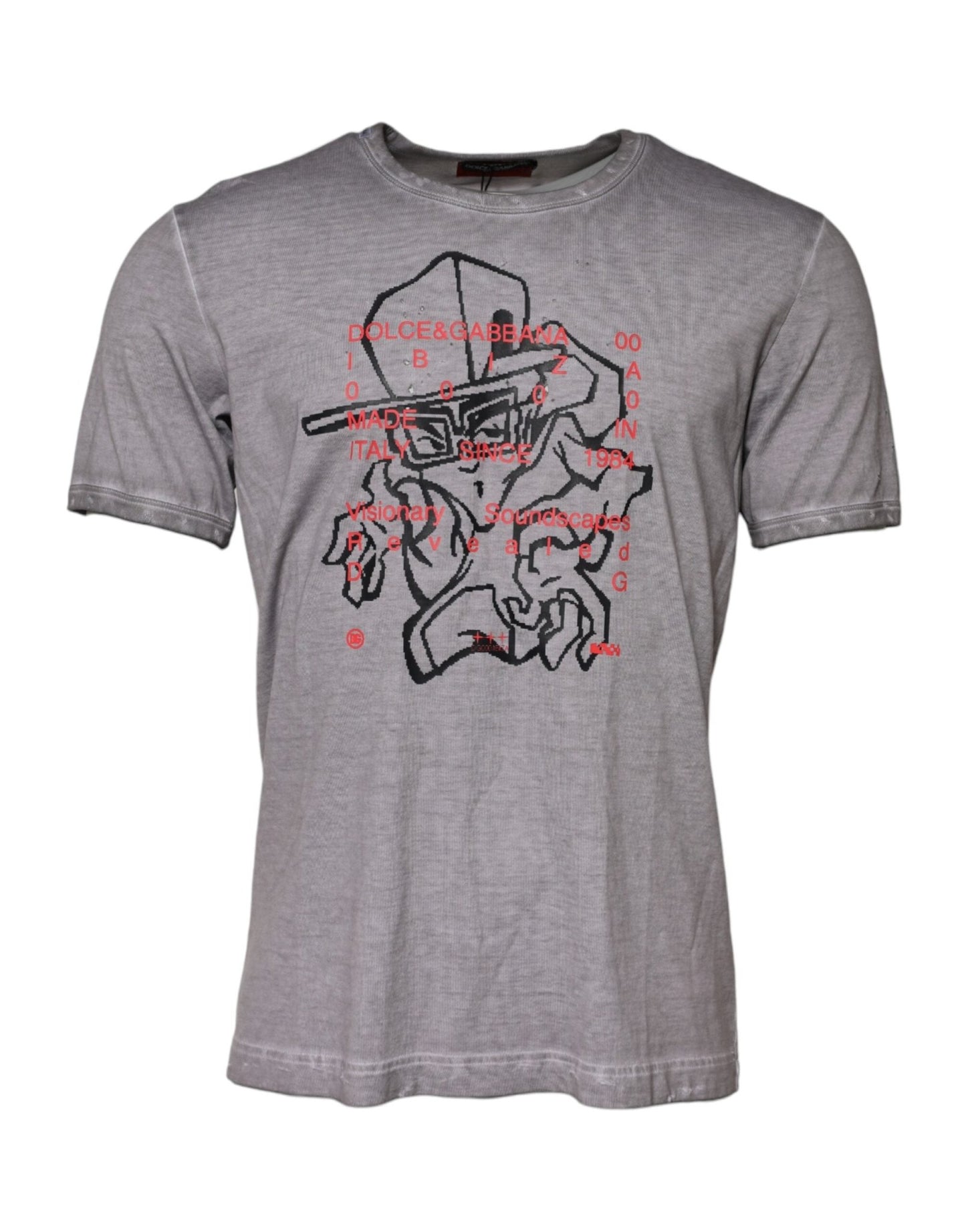 Dolce & Gabbana Gray Graphic Print Cotton Crew Neck T-shirt – IT52 | XL par Dolce & Gabbana | Disponible sur Sandy Store ByNet