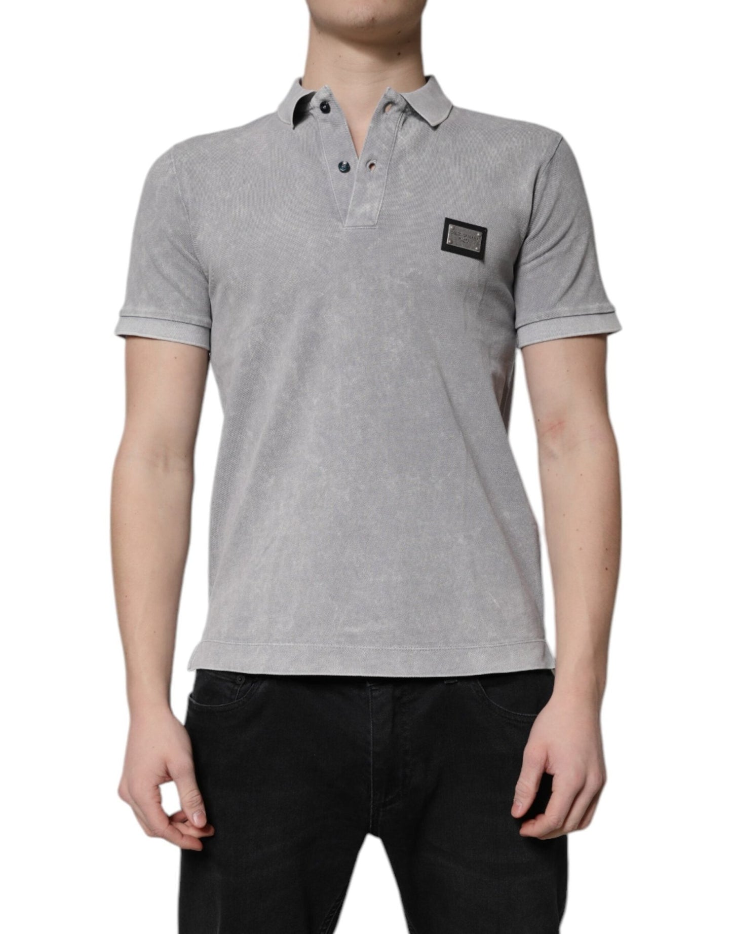 Dolce & Gabbana Gray Logo Plaque Cotton Men Polo Shirt T-shirt – IT46 | S par Dolce & Gabbana | Disponible sur Sandy Store ByNet