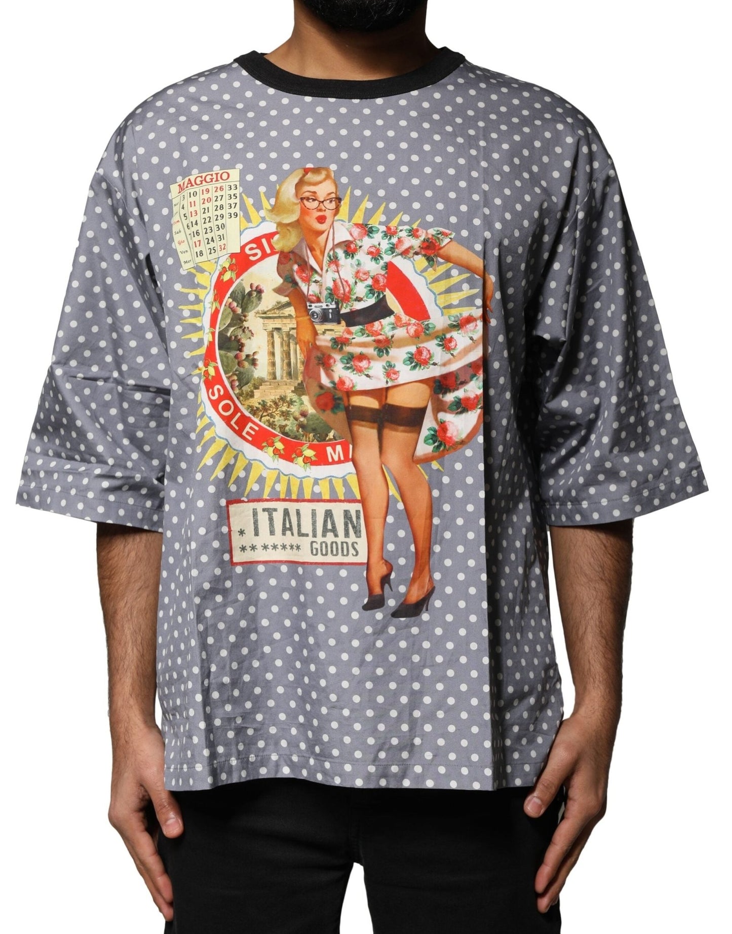 Dolce & Gabbana Gray Polka Dot Pin - Up Print Crew Neck T-shirt - Sandy Store ByNet