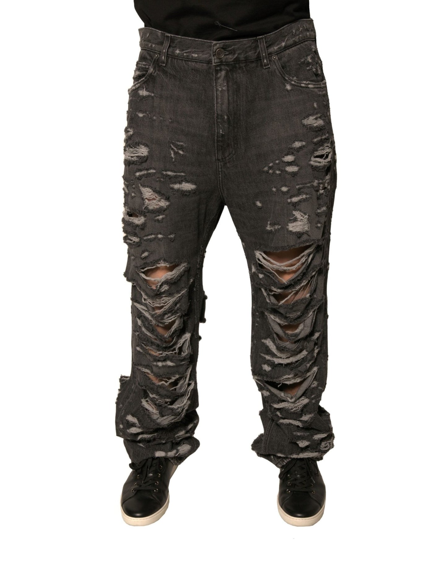 Dolce & Gabbana Gray Tattered Cotton Straight Men Denim Jeans – IT46 | S par Dolce & Gabbana | Disponible sur Sandy Store ByNet