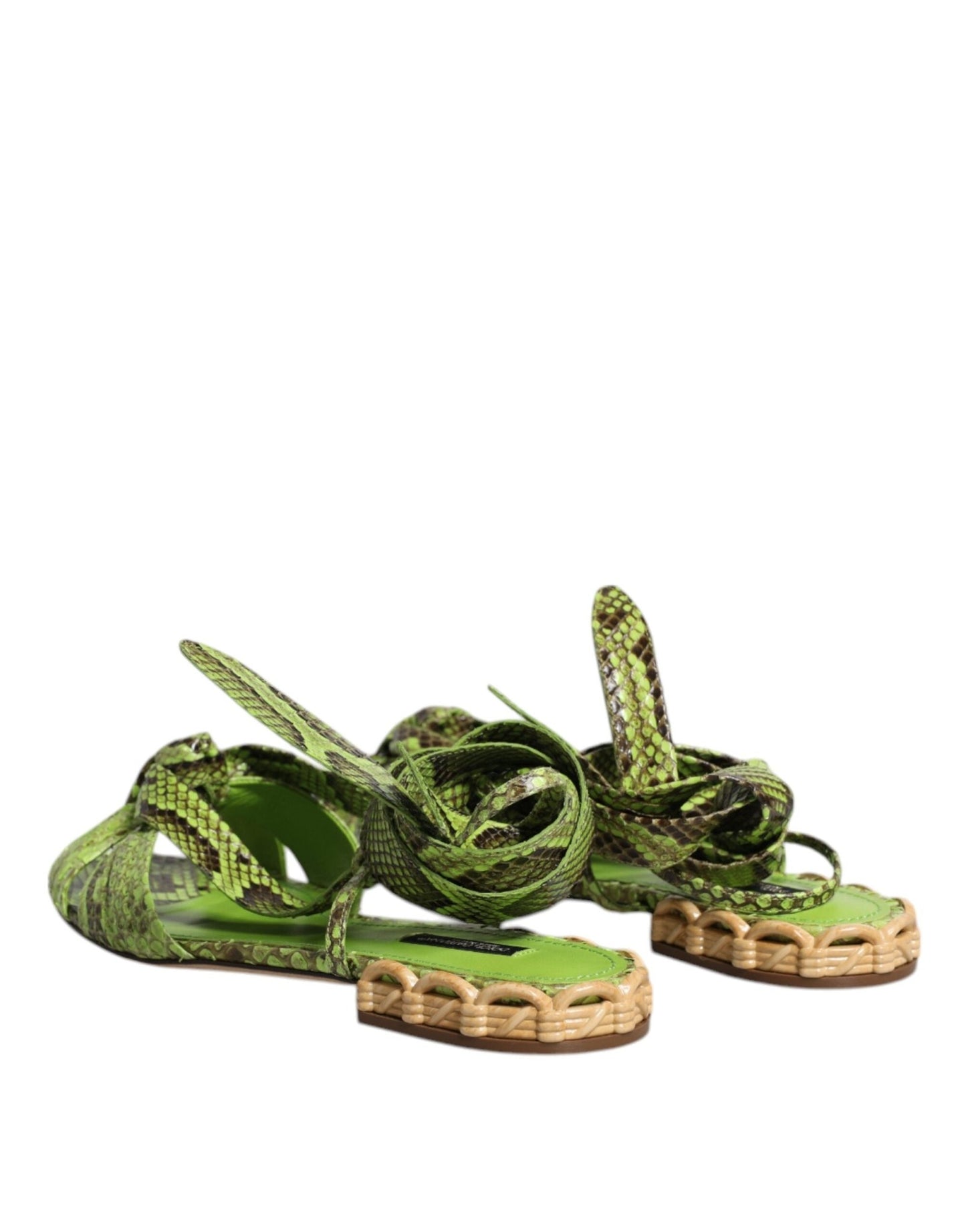 Dolce & Gabbana Green Animal Print Ankle Wrap Sandals Shoes - Sandy Store ByNet