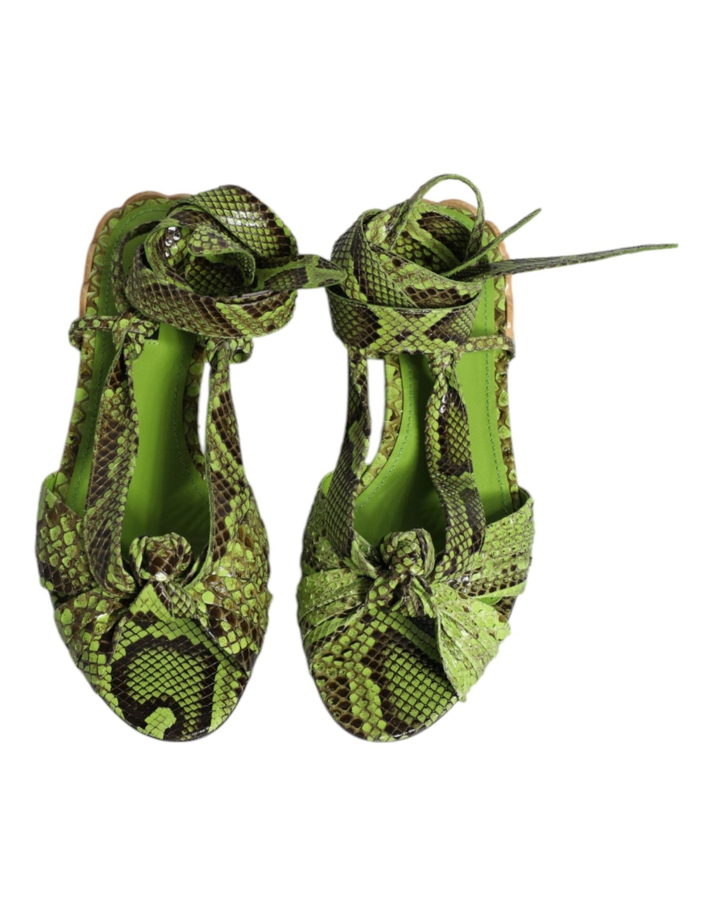 Dolce & Gabbana Green Animal Print Ankle Wrap Sandals Shoes - Sandy Store ByNet