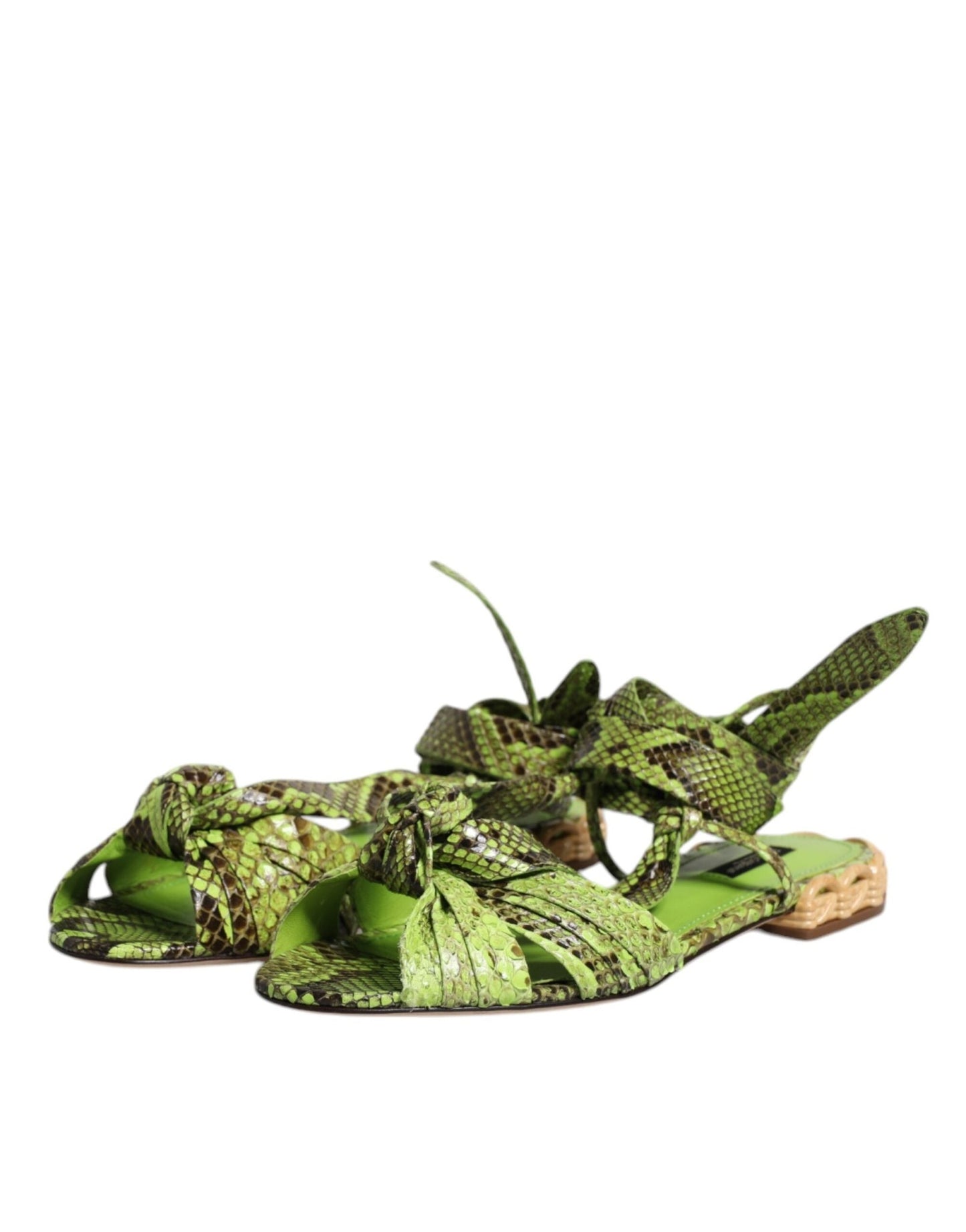Dolce & Gabbana Green Animal Print Ankle Wrap Sandals Shoes - Sandy Store ByNet