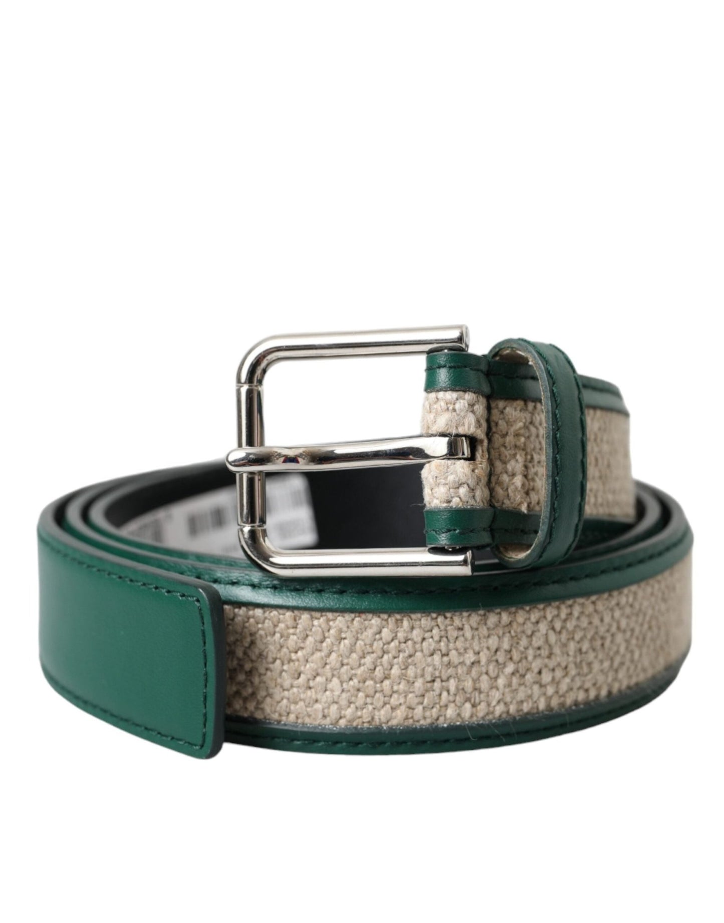 Dolce & Gabbana Green Beige Leather Weaved Metal Buckle Belt - Sandy Store ByNet