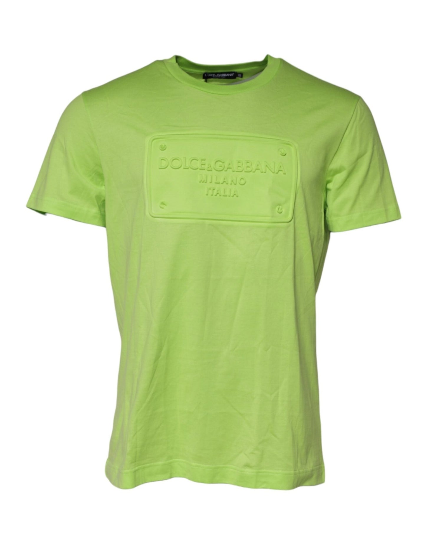 Dolce & Gabbana Green Embossed Logo Cotton Crew Neck T-shirt – IT54 | XL par Dolce & Gabbana | Disponible sur Sandy Store ByNet