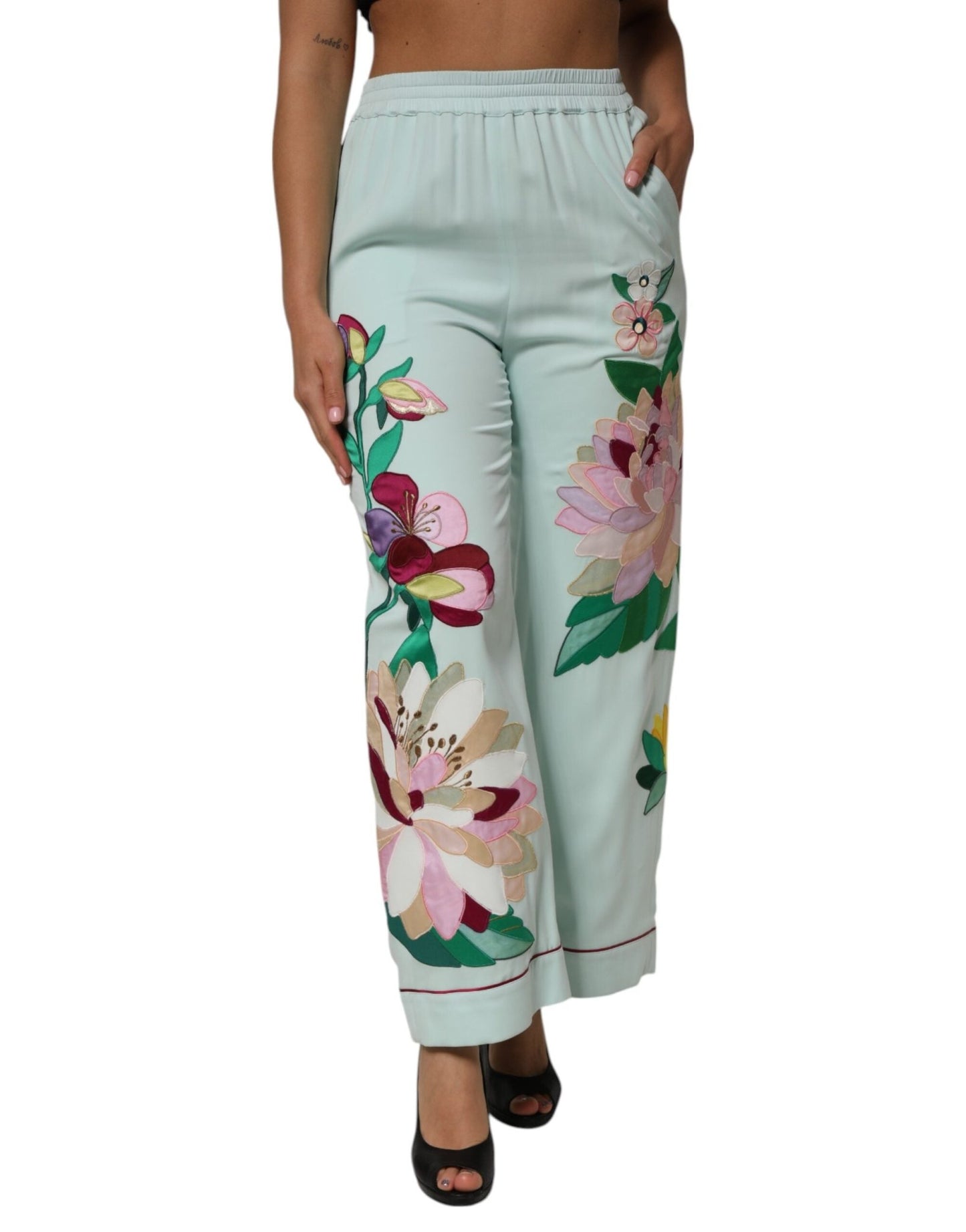Dolce & Gabbana Green Floral Garterized Straight Pajama Pants – IT40|S par Dolce & Gabbana | Disponible sur Sandy Store ByNet