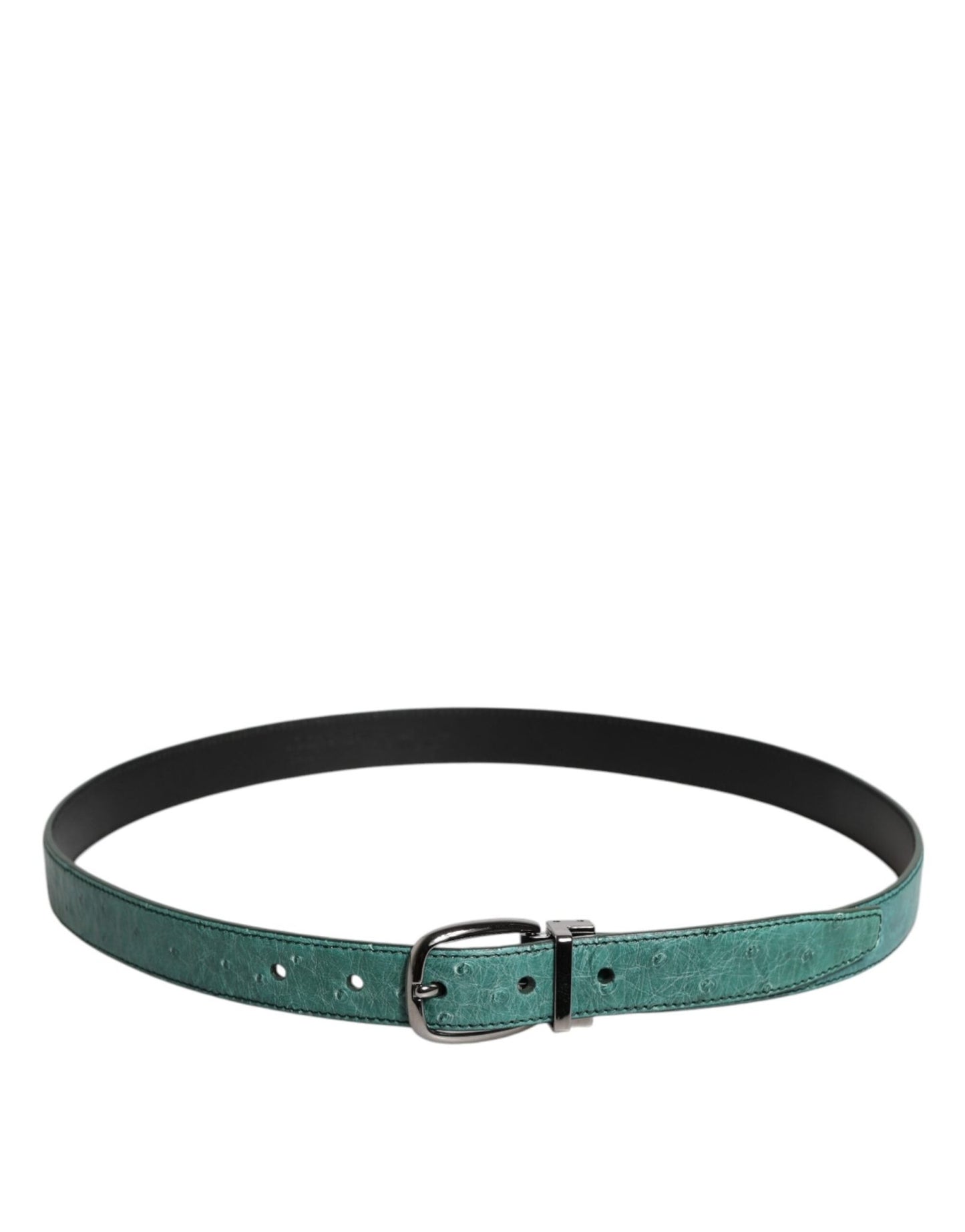 Dolce & Gabbana Green Leather Silver Tone Metal Buckle Belt - Sandy Store ByNet