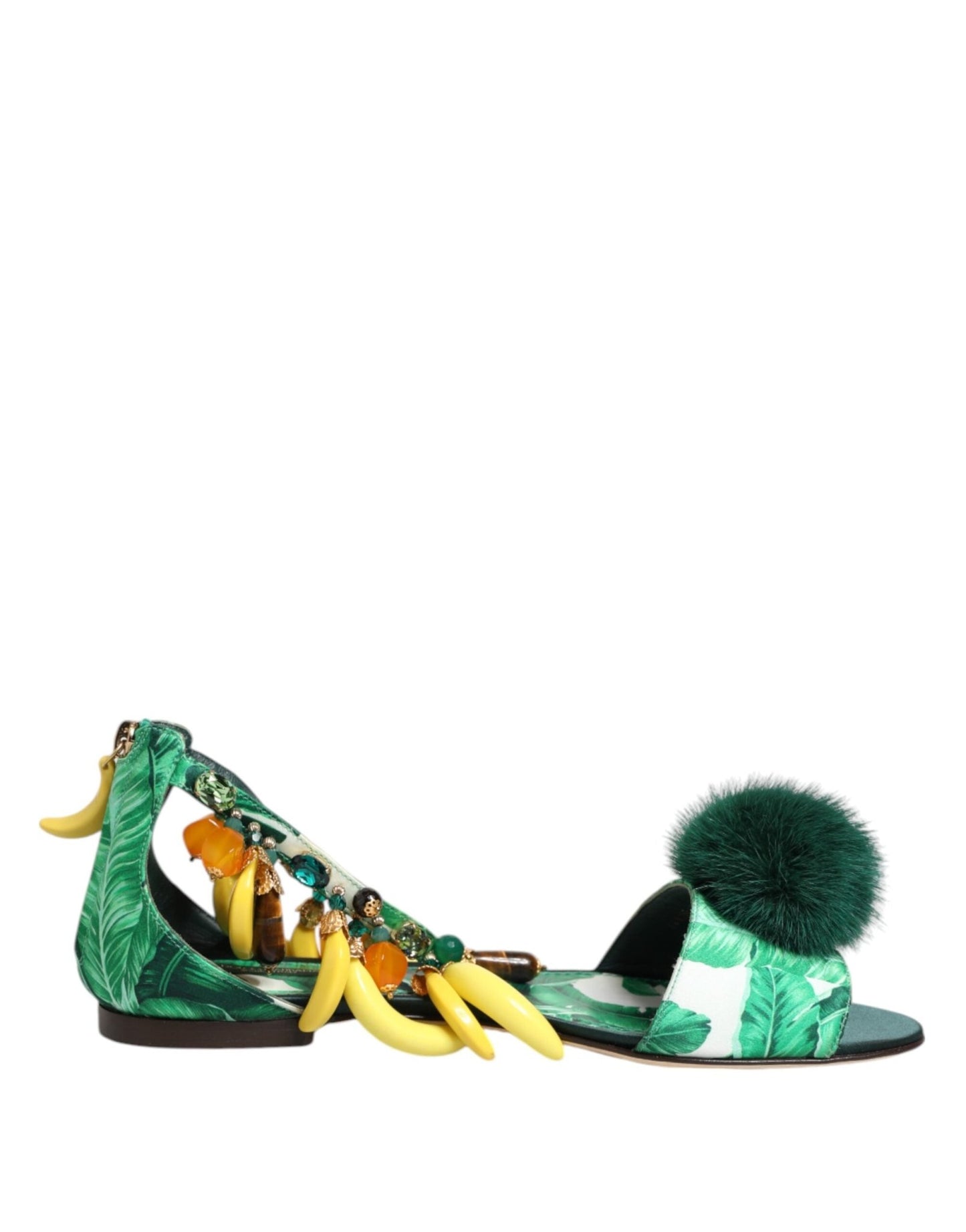 Dolce & Gabbana Green Mink Fur Satin Banana Leaf Sandals Shoes – EU35.5/US5 par Dolce & Gabbana | Disponible sur Sandy Store ByNet