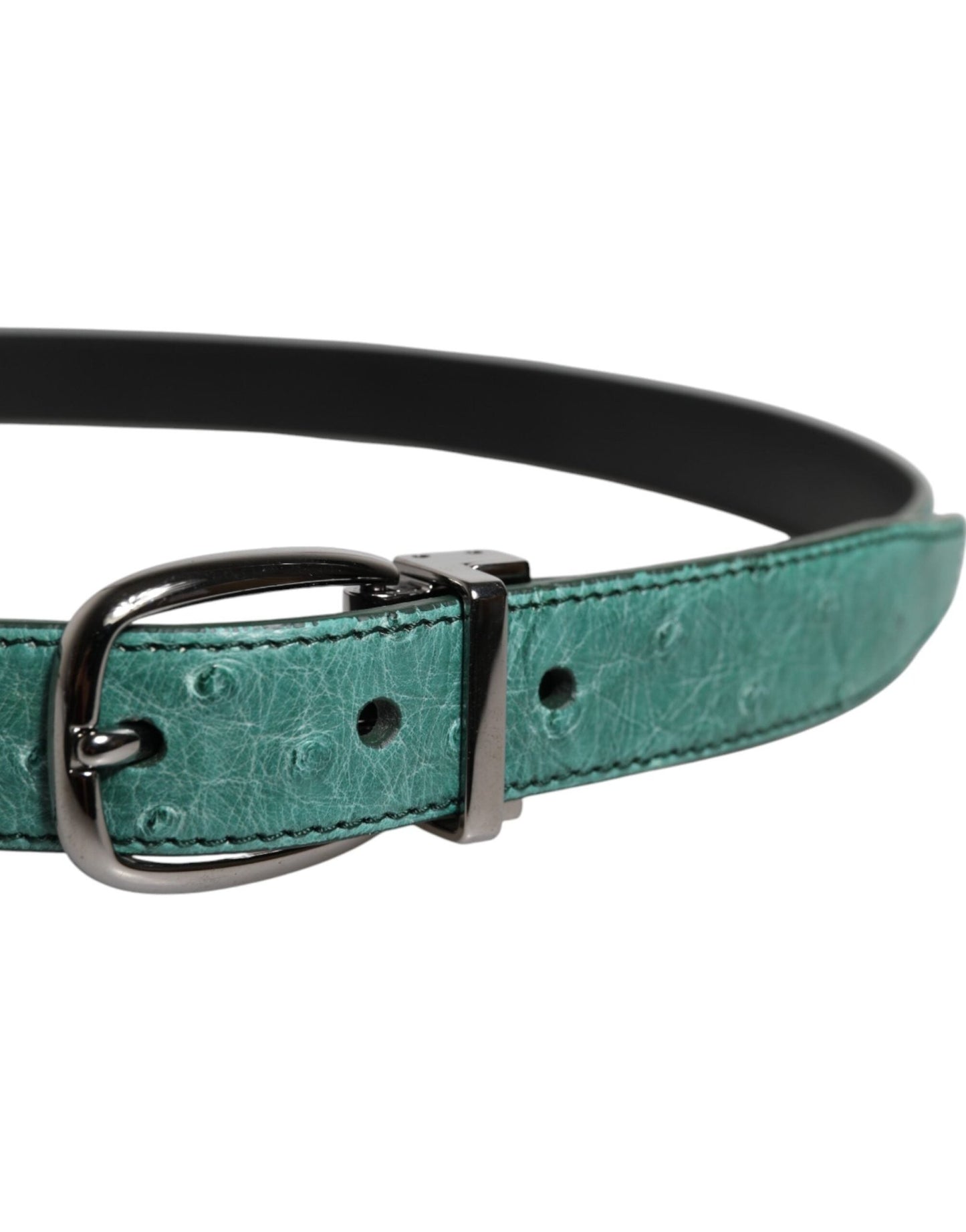 Dolce & Gabbana Green Ostrich Leather Silver Metal Buckle Belt - Sandy Store ByNet