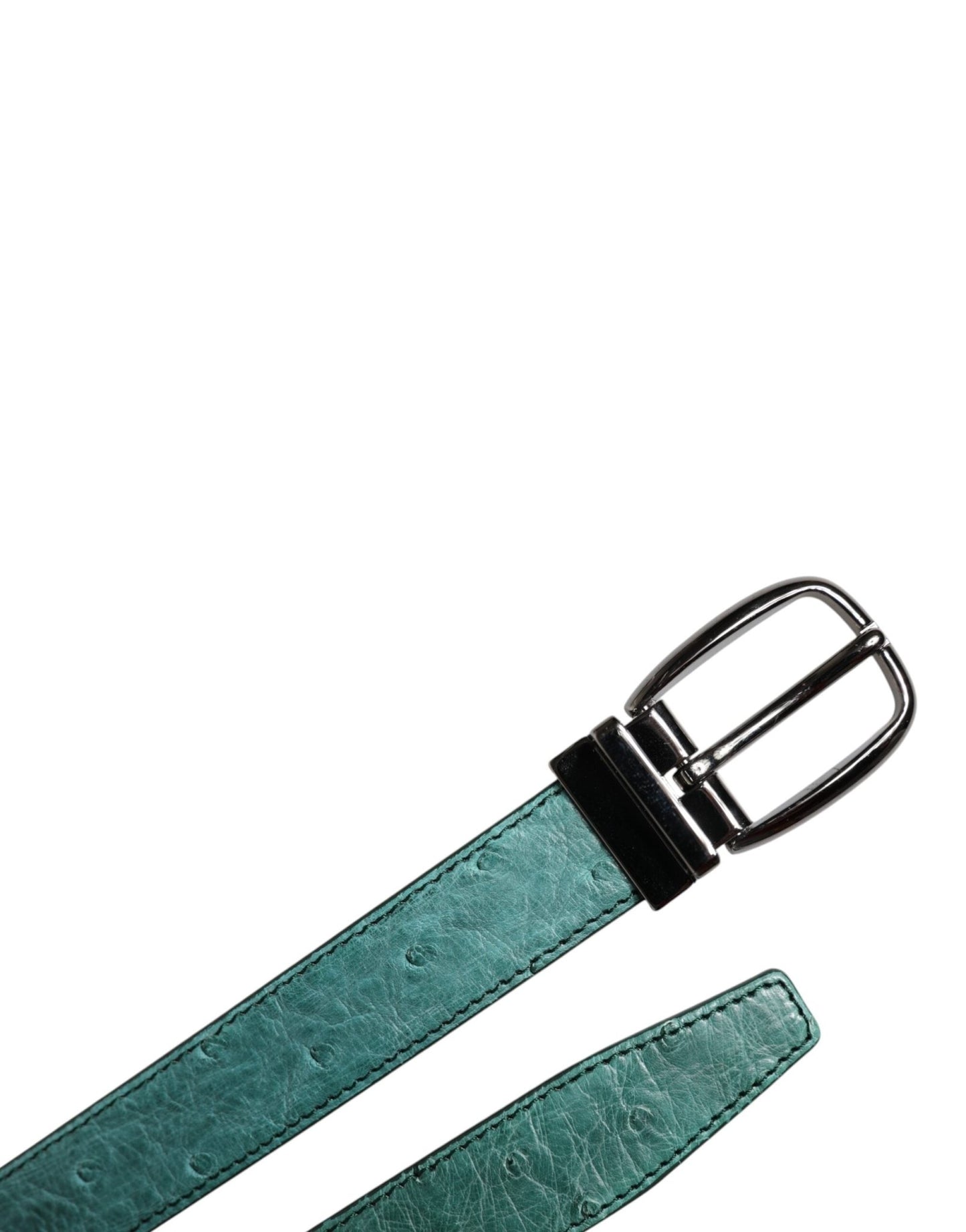 Dolce & Gabbana Green Ostrich Leather Silver Metal Buckle Belt - Sandy Store ByNet
