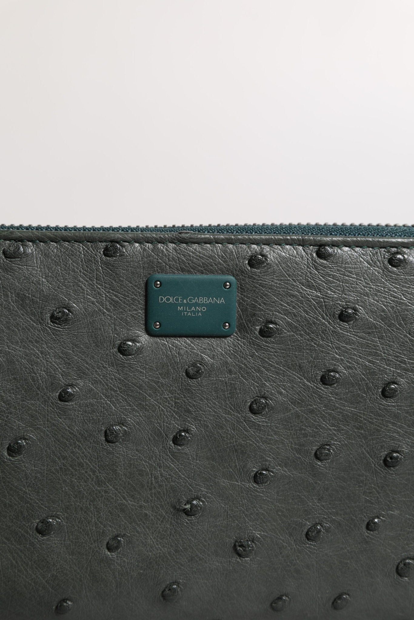 Dolce & Gabbana Green Ostrich Logo Plaque Zip Around Continental Wallet - Sandy Store ByNet