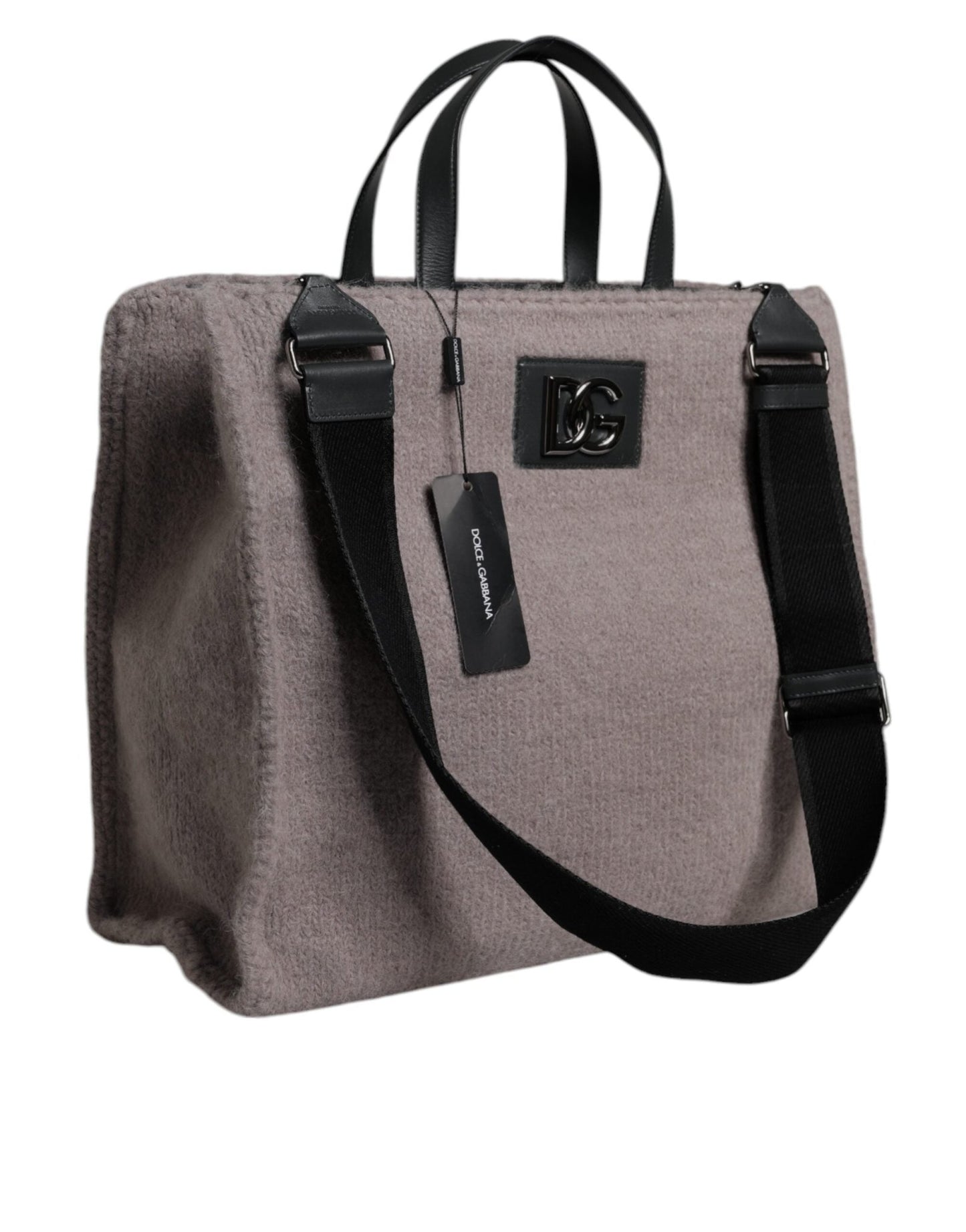 Dolce & Gabbana Grey Alpaca Wool Logo Plaque Tote Shoulder Bag - Sandy Store ByNet