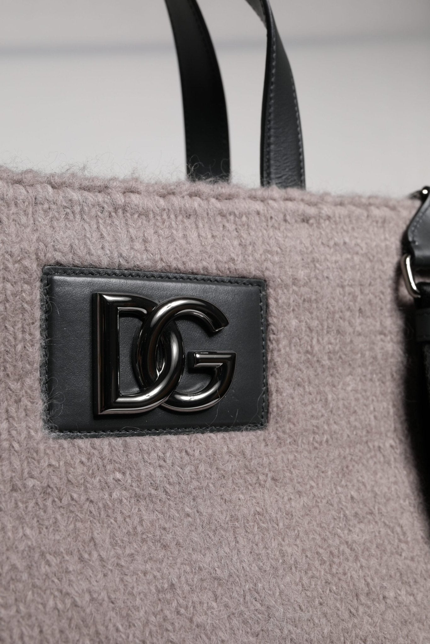 Dolce & Gabbana Grey Alpaca Wool Logo Plaque Tote Shoulder Bag - Sandy Store ByNet
