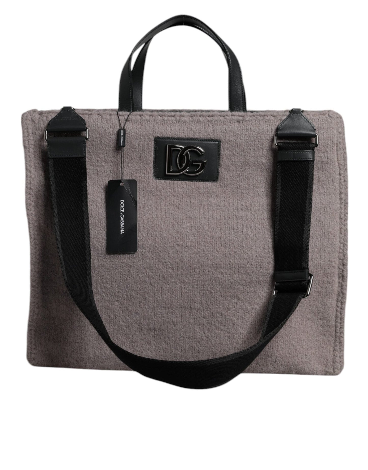 Dolce & Gabbana Grey Alpaca Wool Logo Plaque Tote Shoulder Bag - Sandy Store ByNet
