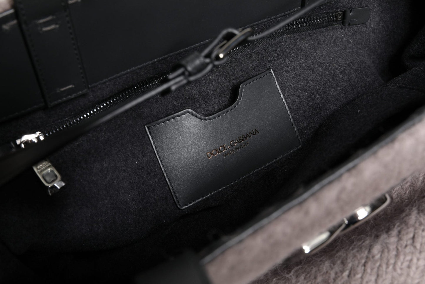 Dolce & Gabbana Grey Alpaca Wool Logo Plaque Tote Shoulder Bag - Sandy Store ByNet