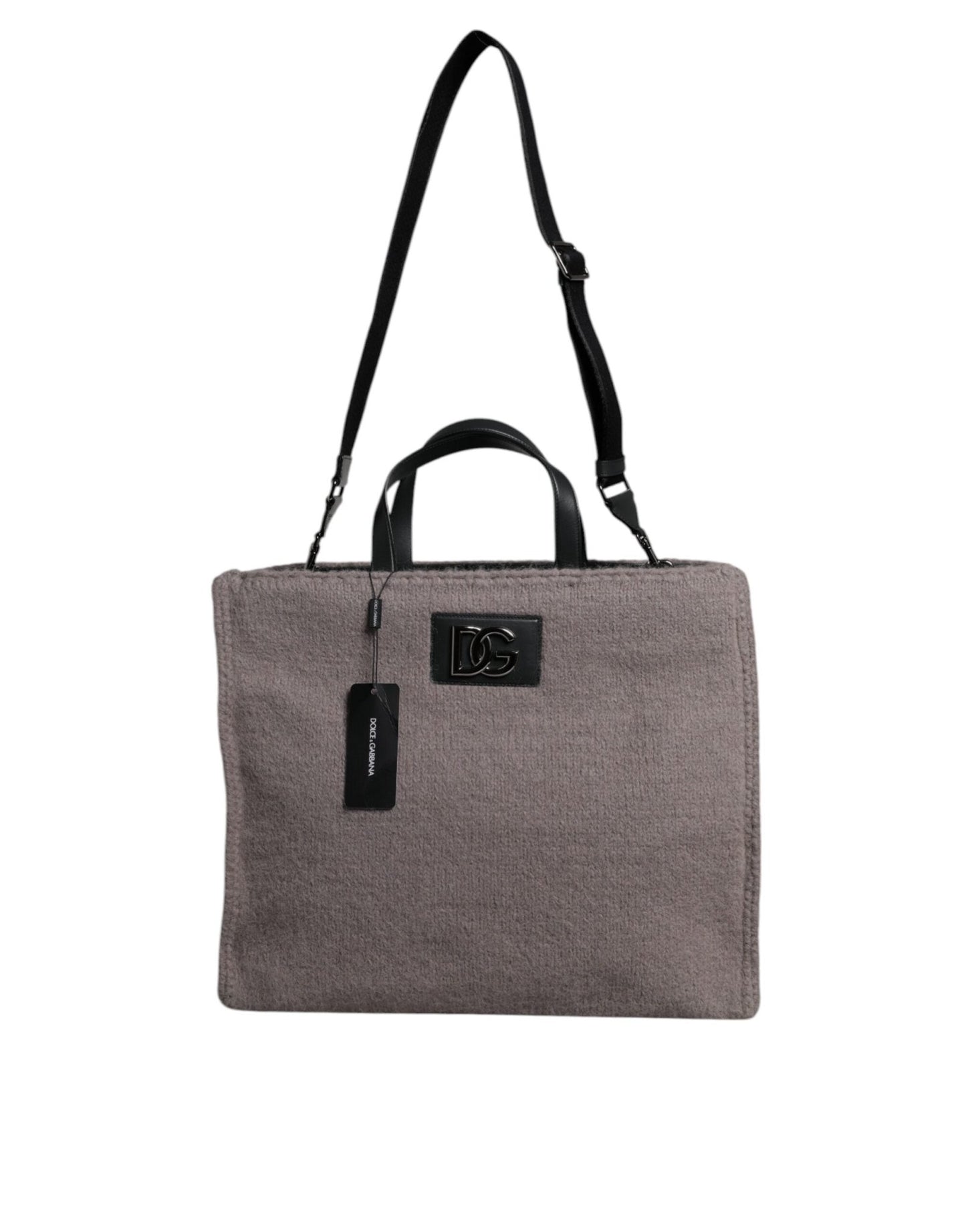 Dolce & Gabbana Grey Alpaca Wool Logo Plaque Tote Shoulder Bag - Sandy Store ByNet