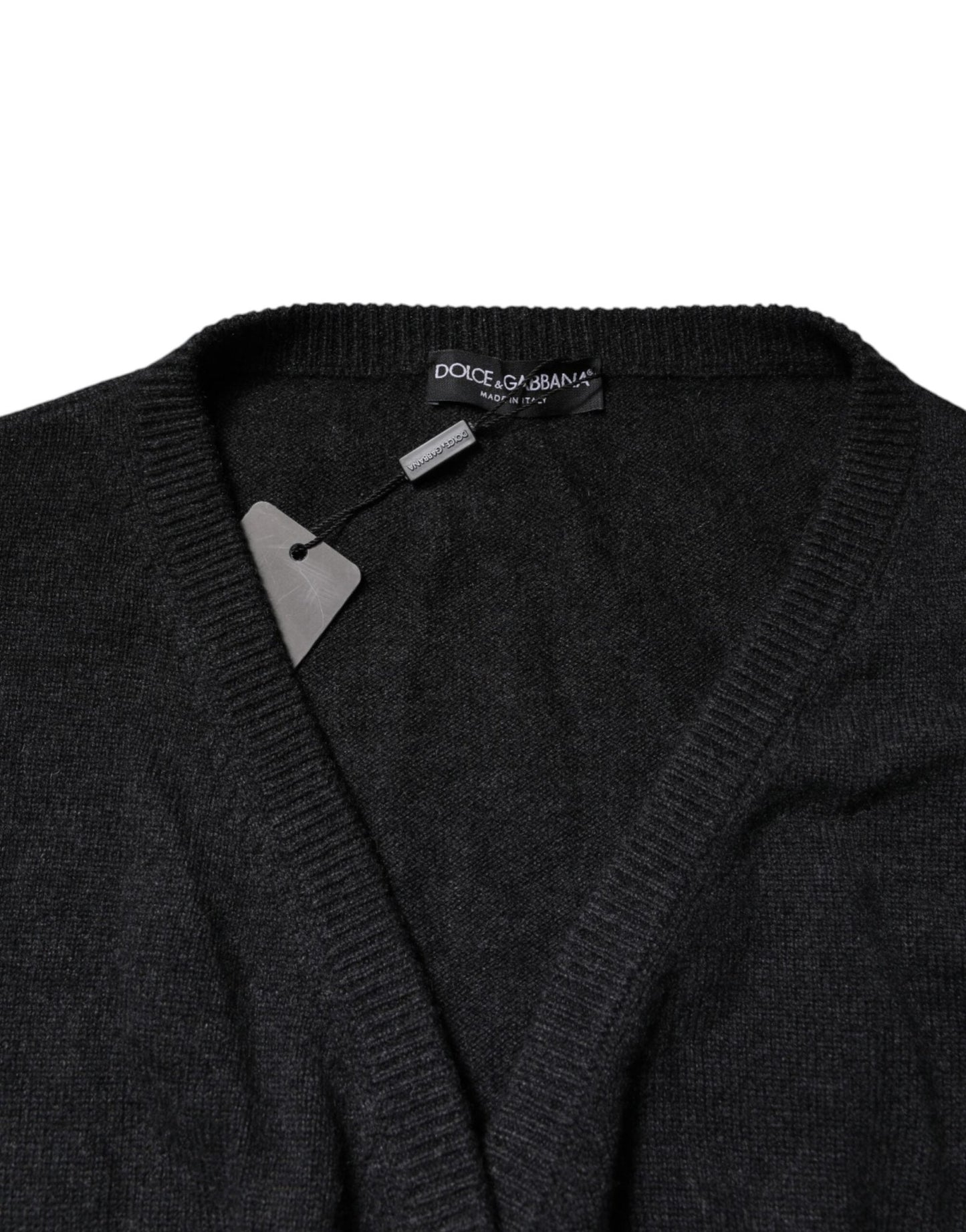 Dolce & Gabbana Grey Cashmere Deep V - neck Pullover Sweater - Sandy Store ByNet