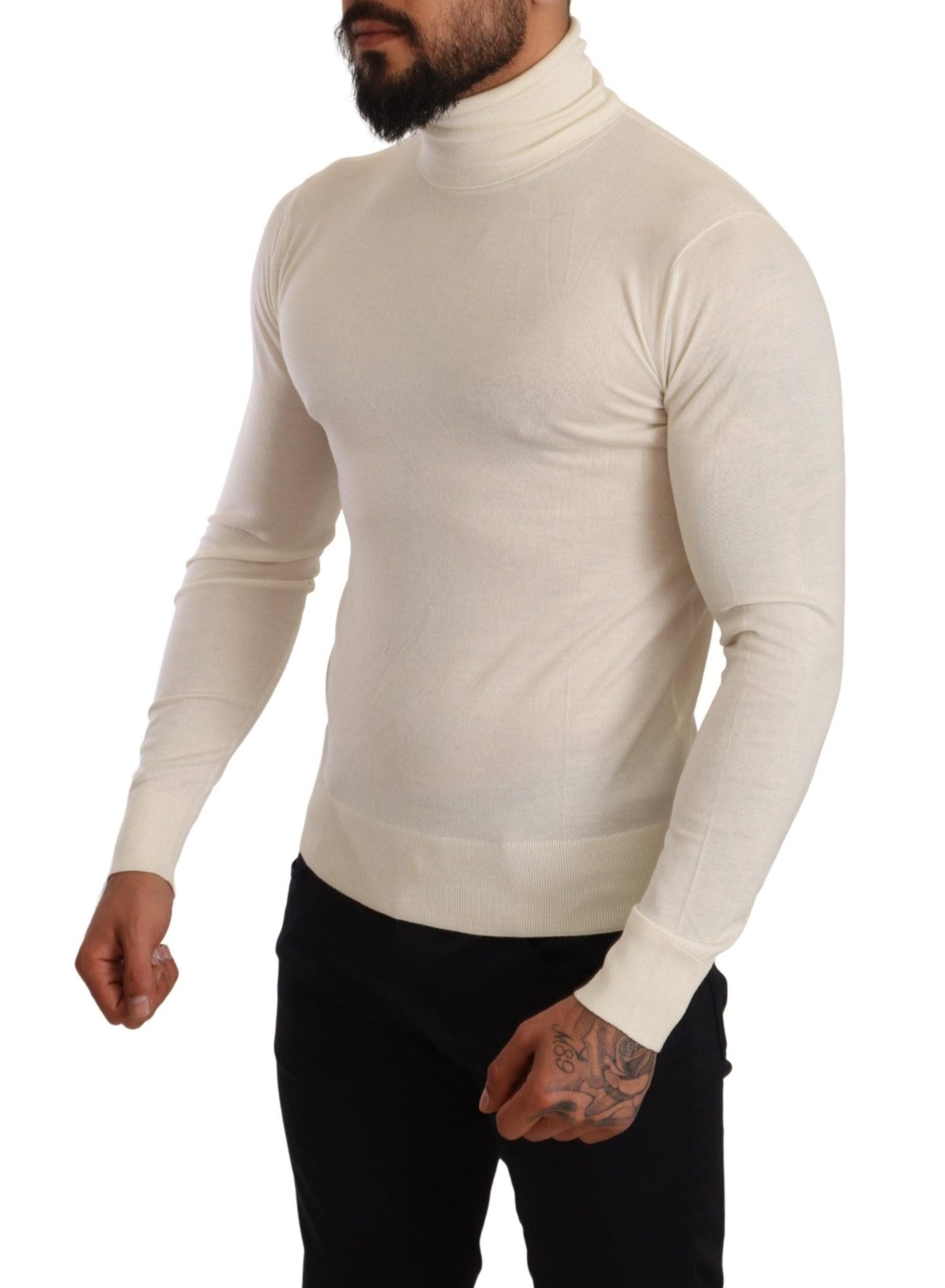 Dolce & Gabbana Ivory Cashmere - Silk Blend Turtleneck Sweater - Sandy Store ByNet
