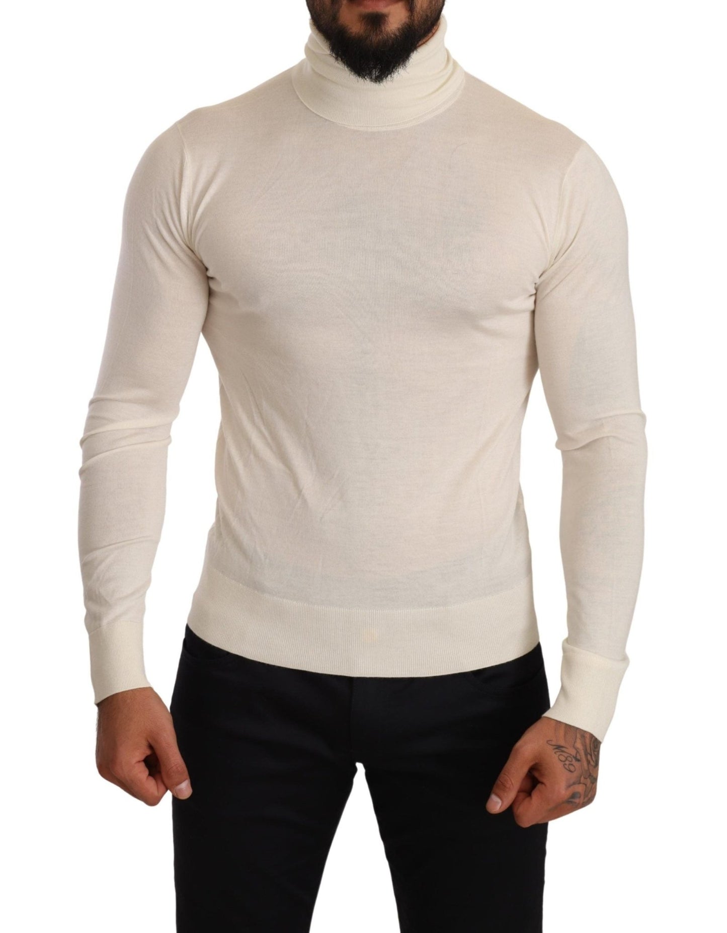 Dolce & Gabbana Ivory Cashmere - Silk Blend Turtleneck Sweater - Sandy Store ByNet