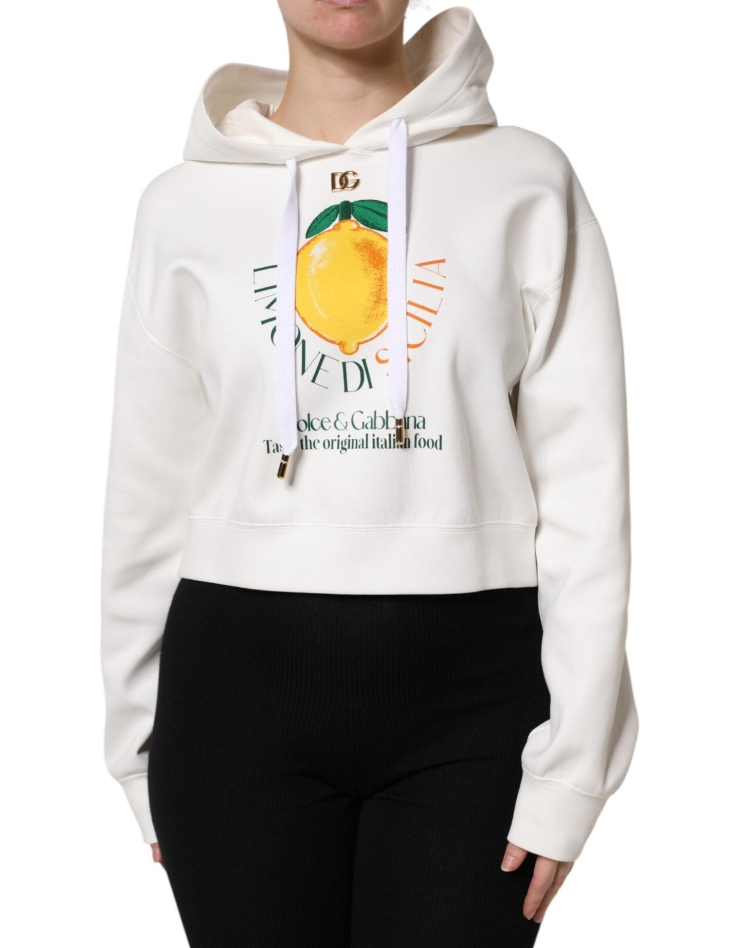 Dolce & Gabbana Ivory Cotton Printed Hooded Pullover Sweater – IT40|S par Dolce & Gabbana | Disponible sur Sandy Store ByNet