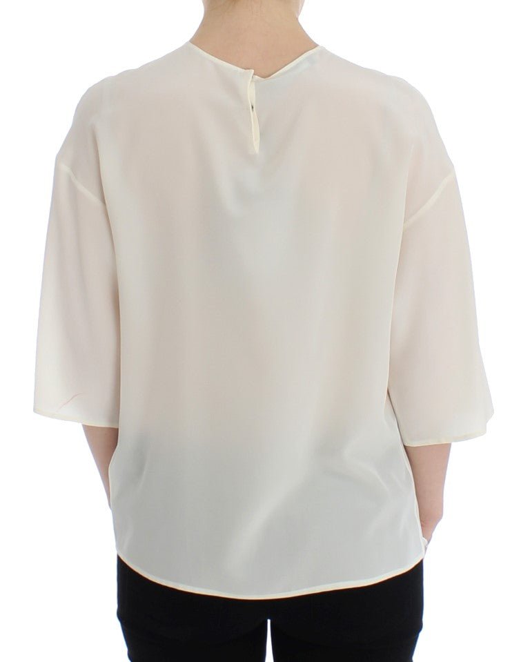 Dolce & Gabbana Ivory Sequined Silk Blouse Top - Sandy Store ByNet