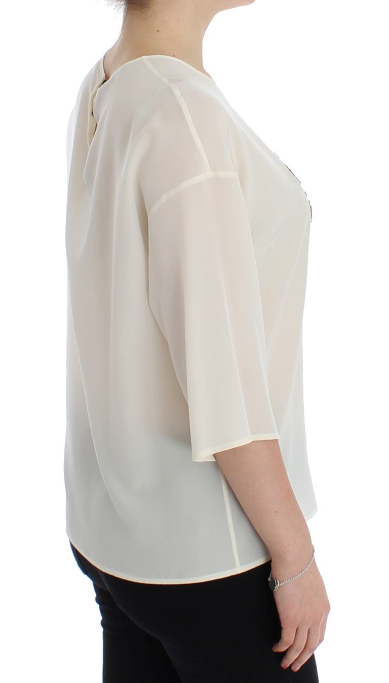 Dolce & Gabbana Ivory Sequined Silk Blouse Top - Sandy Store ByNet