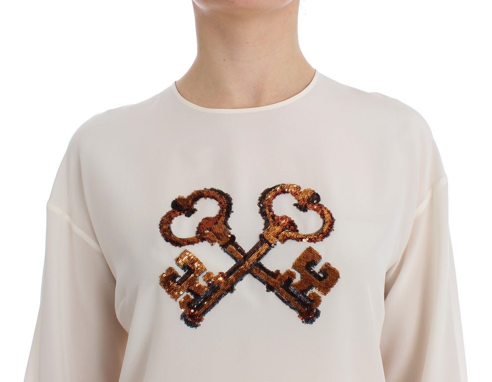 Dolce & Gabbana Ivory Sequined Silk Blouse Top - Sandy Store ByNet