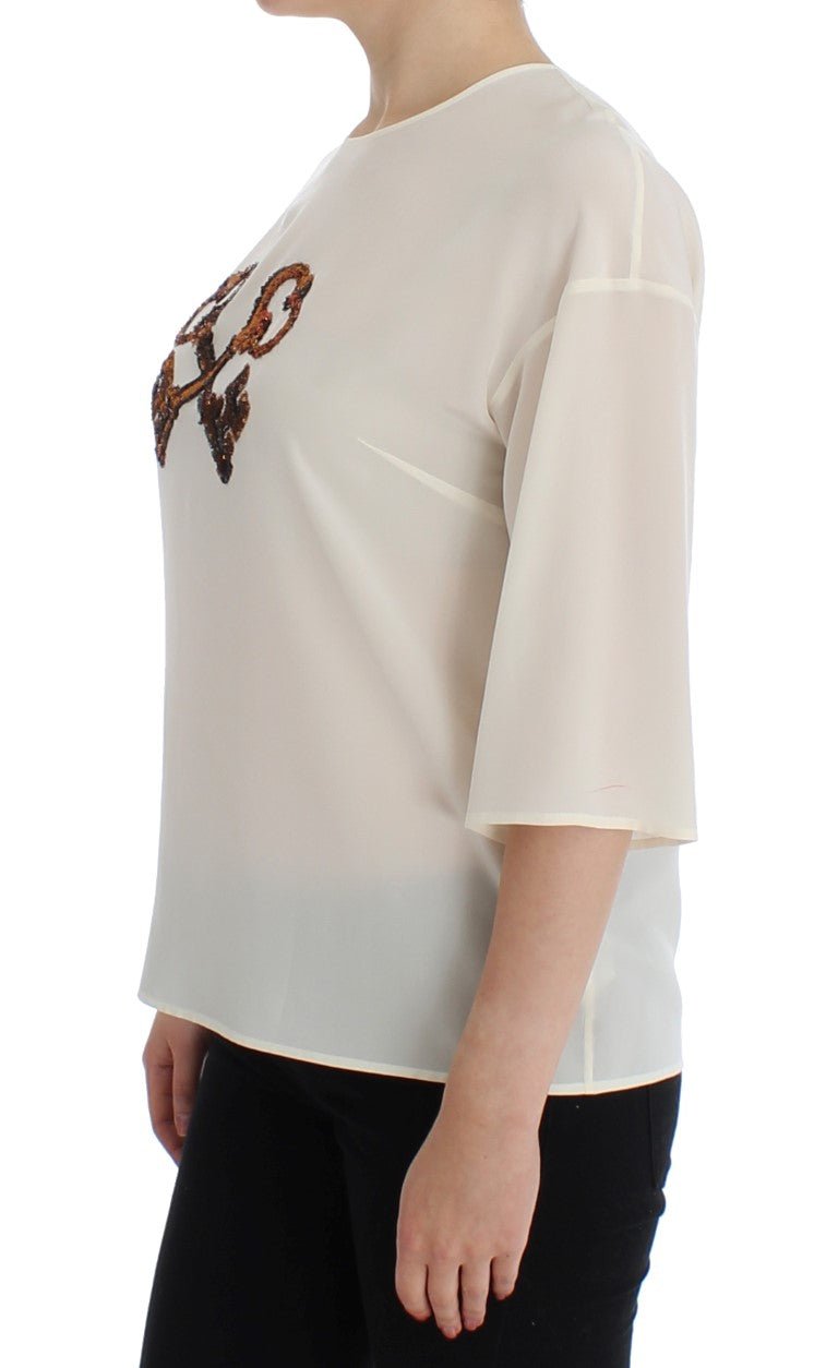 Dolce & Gabbana Ivory Sequined Silk Blouse Top - Sandy Store ByNet
