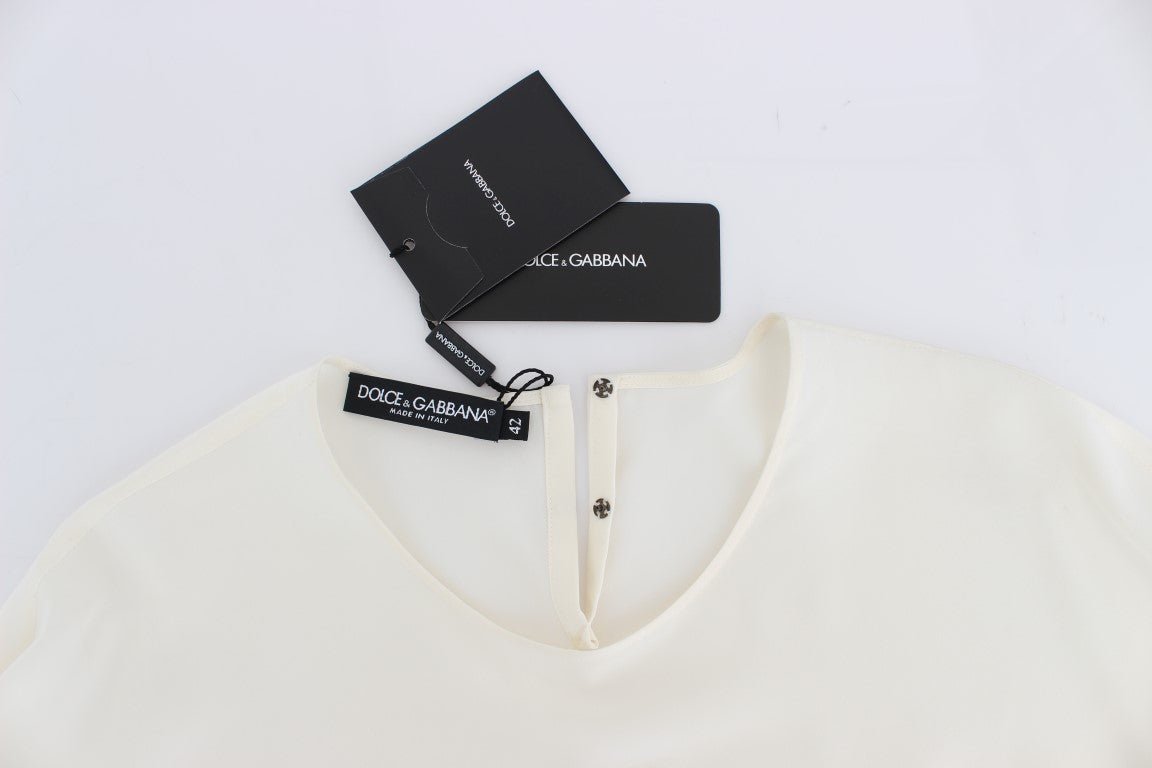 Dolce & Gabbana Ivory Sequined Silk Blouse Top - Sandy Store ByNet